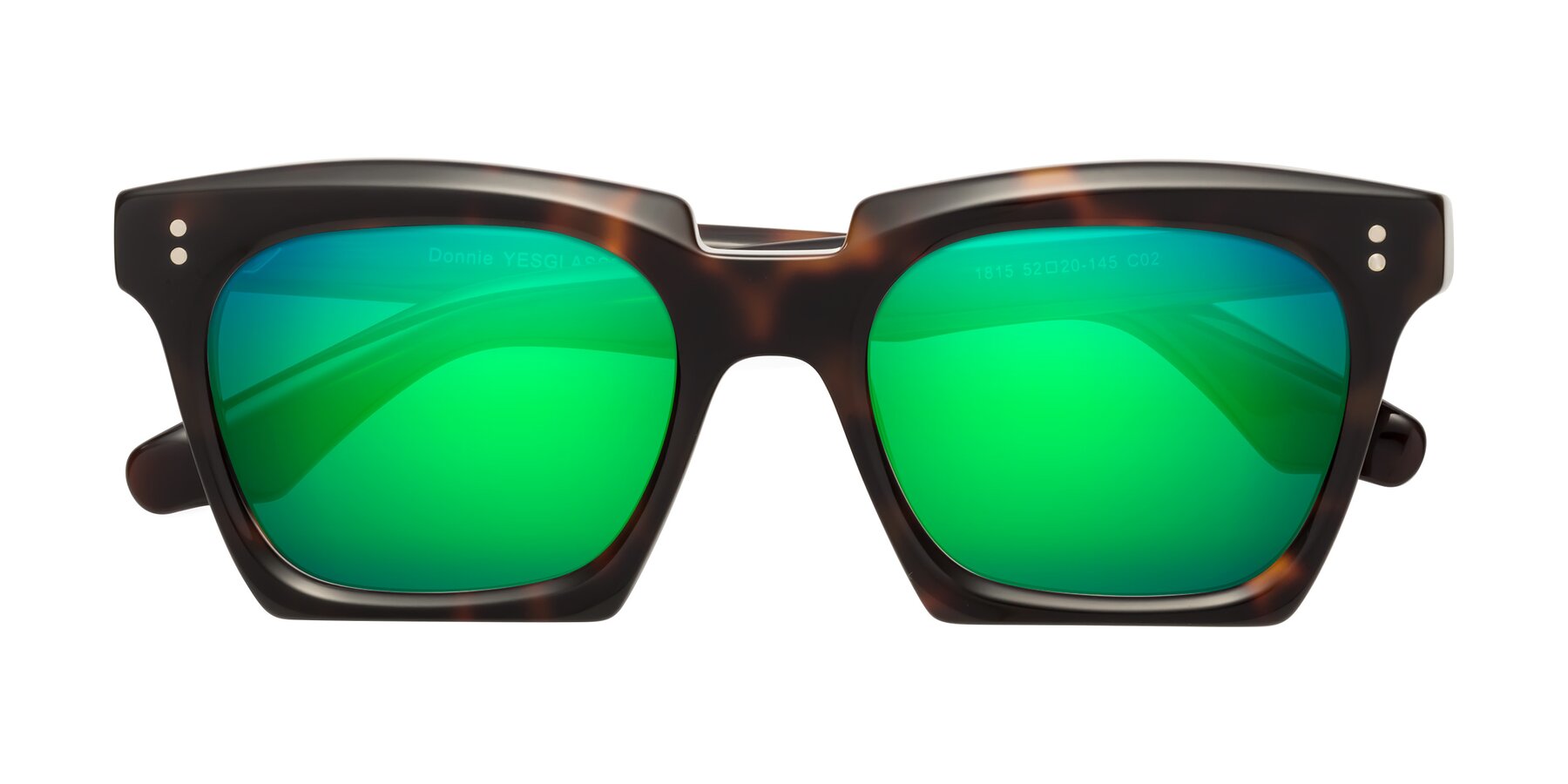 Folded Front of Donnie in Tortoise with Green Mirrored Lenses