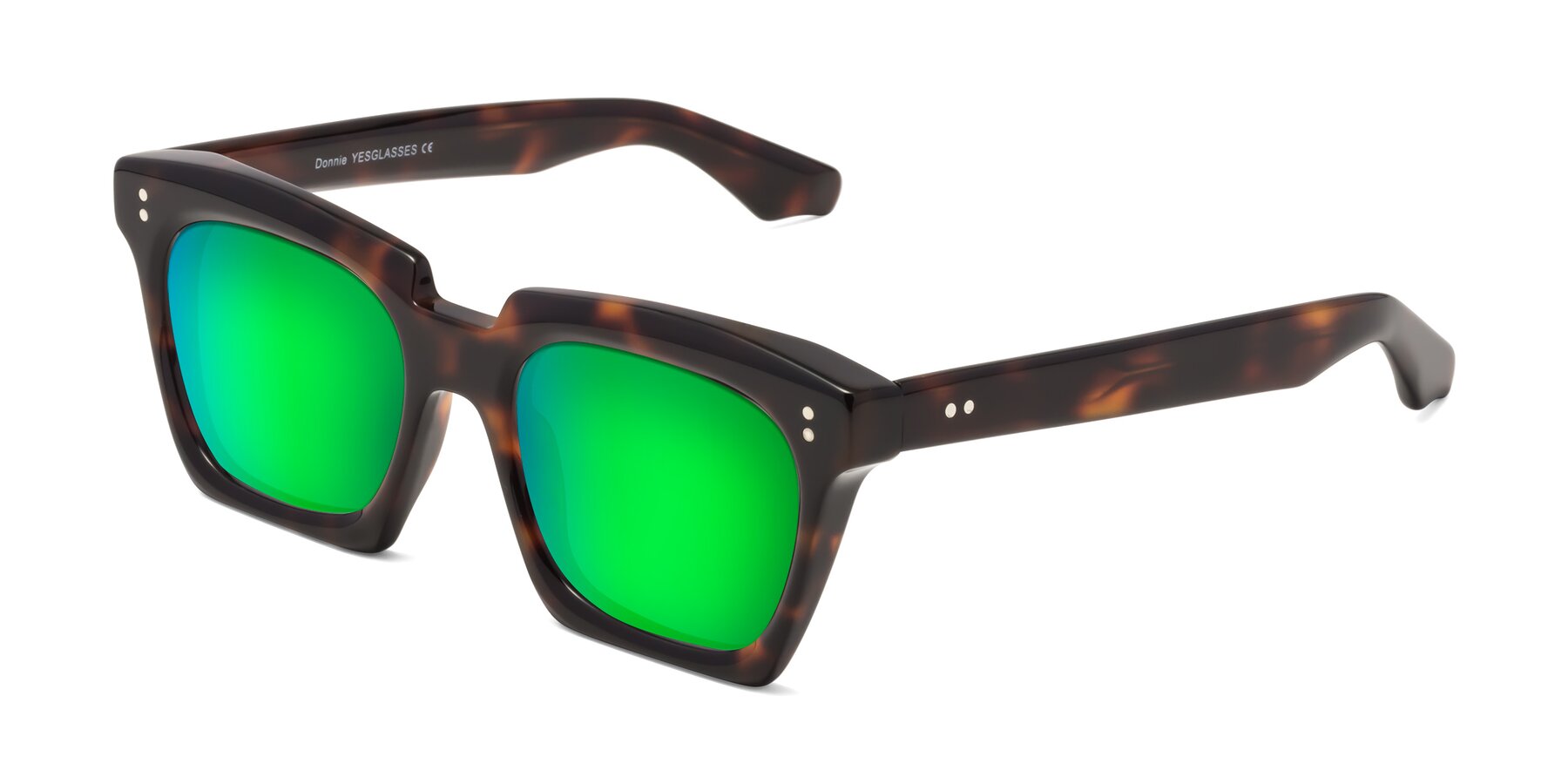 Angle of Donnie in Tortoise with Green Mirrored Lenses