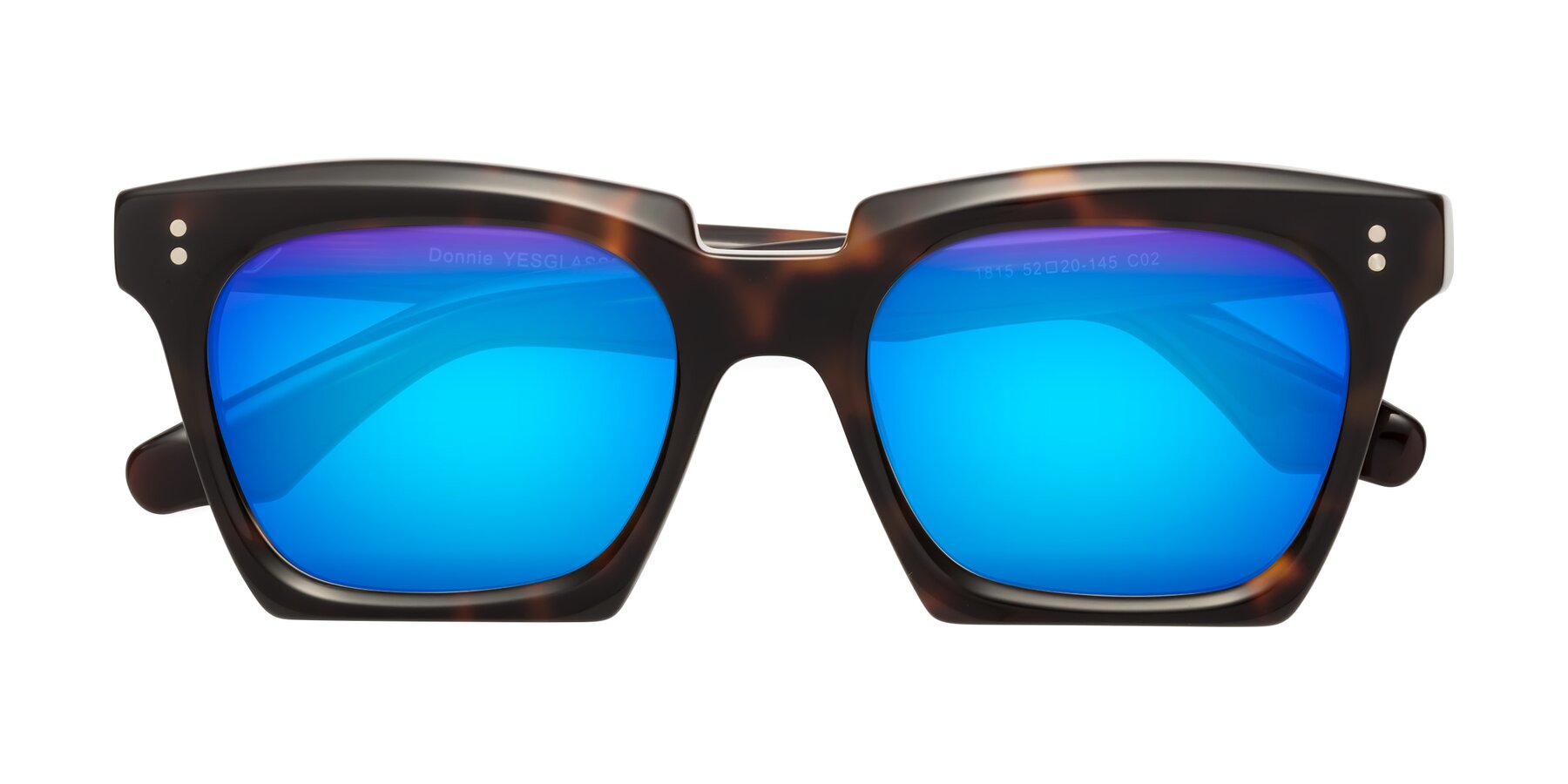 Folded Front of Donnie in Tortoise with Blue Mirrored Lenses