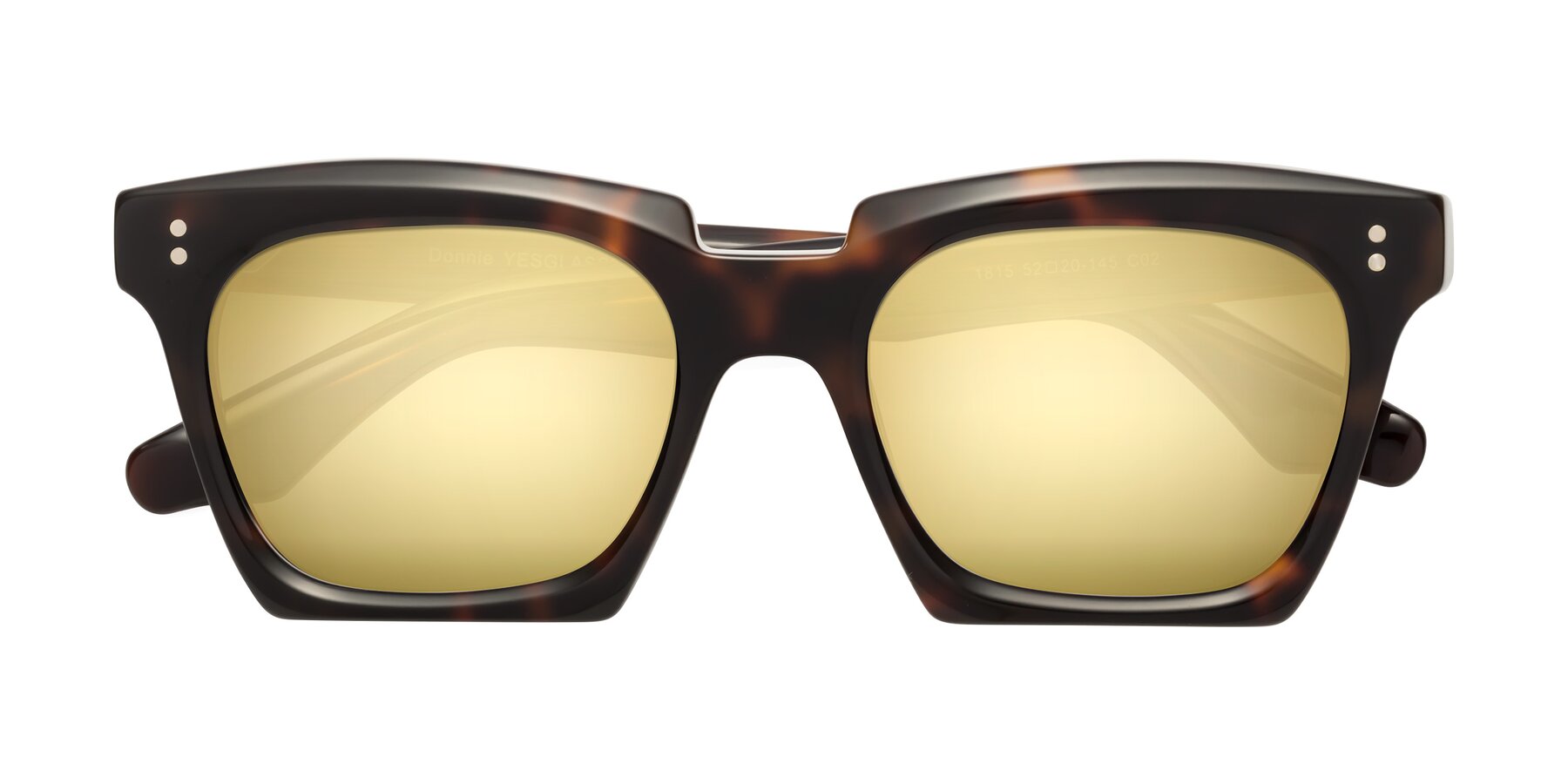 Folded Front of Donnie in Tortoise with Gold Mirrored Lenses