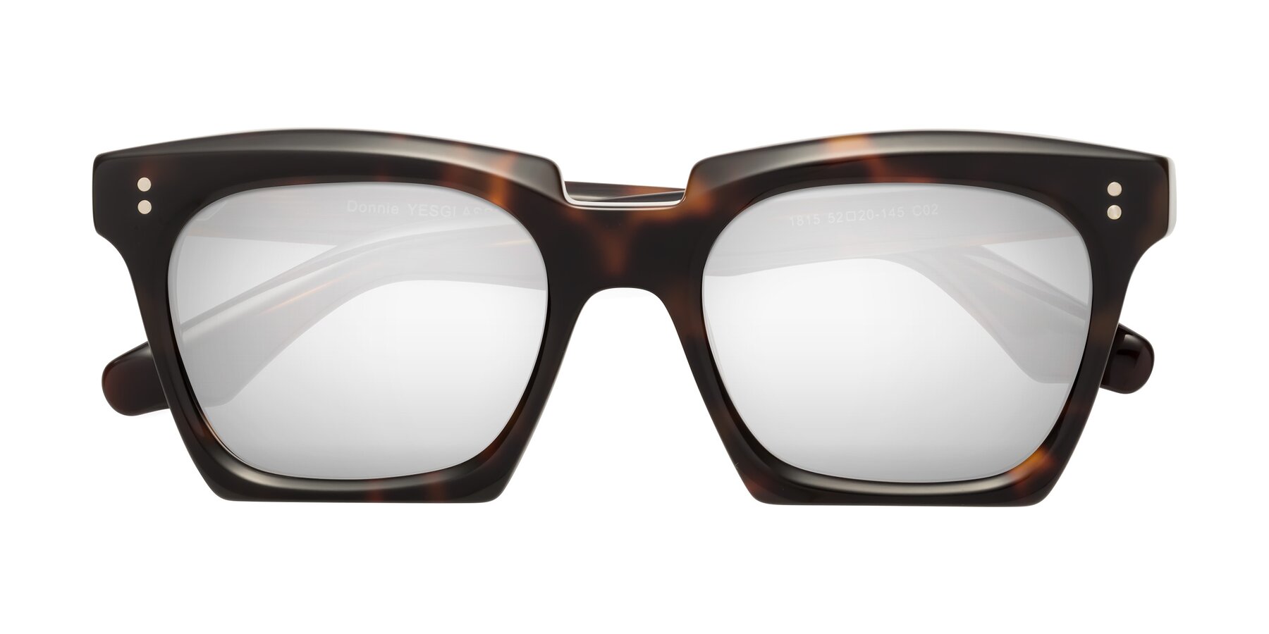 Folded Front of Donnie in Tortoise with Silver Mirrored Lenses