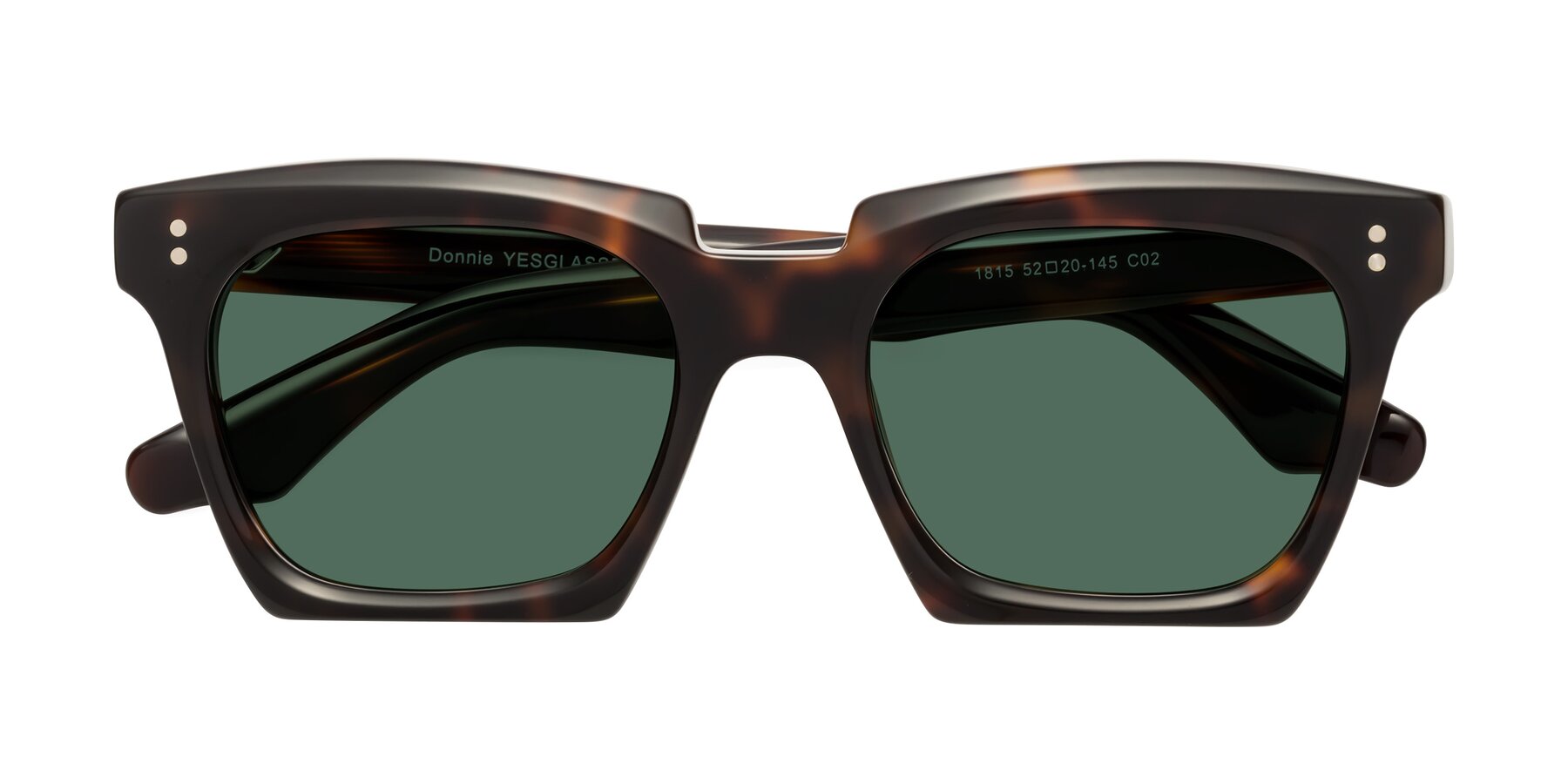 Folded Front of Donnie in Tortoise with Green Polarized Lenses
