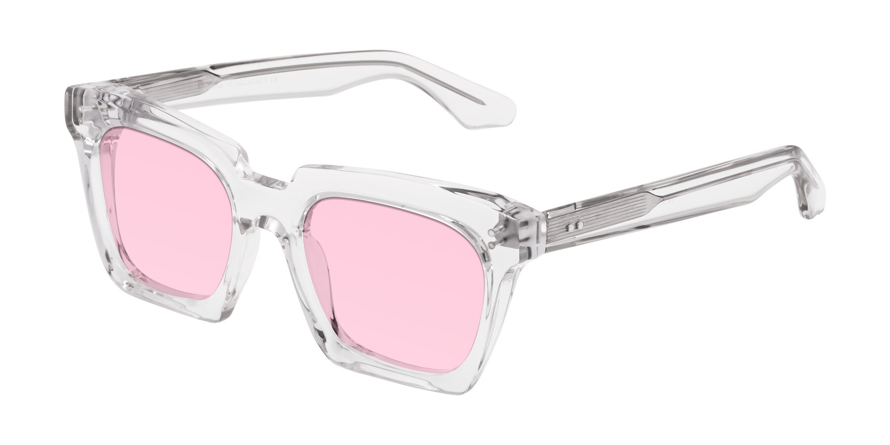 Angle of Donnie in Clear with Light Pink Tinted Lenses