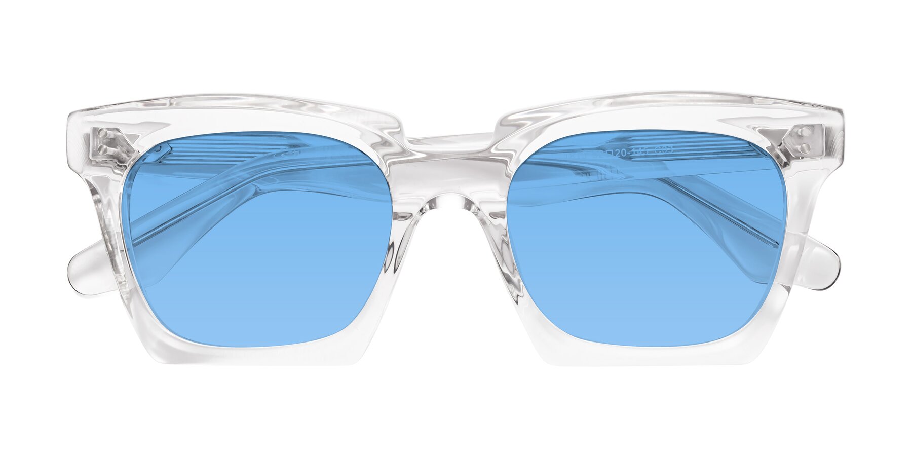 Folded Front of Donnie in Clear with Medium Blue Tinted Lenses