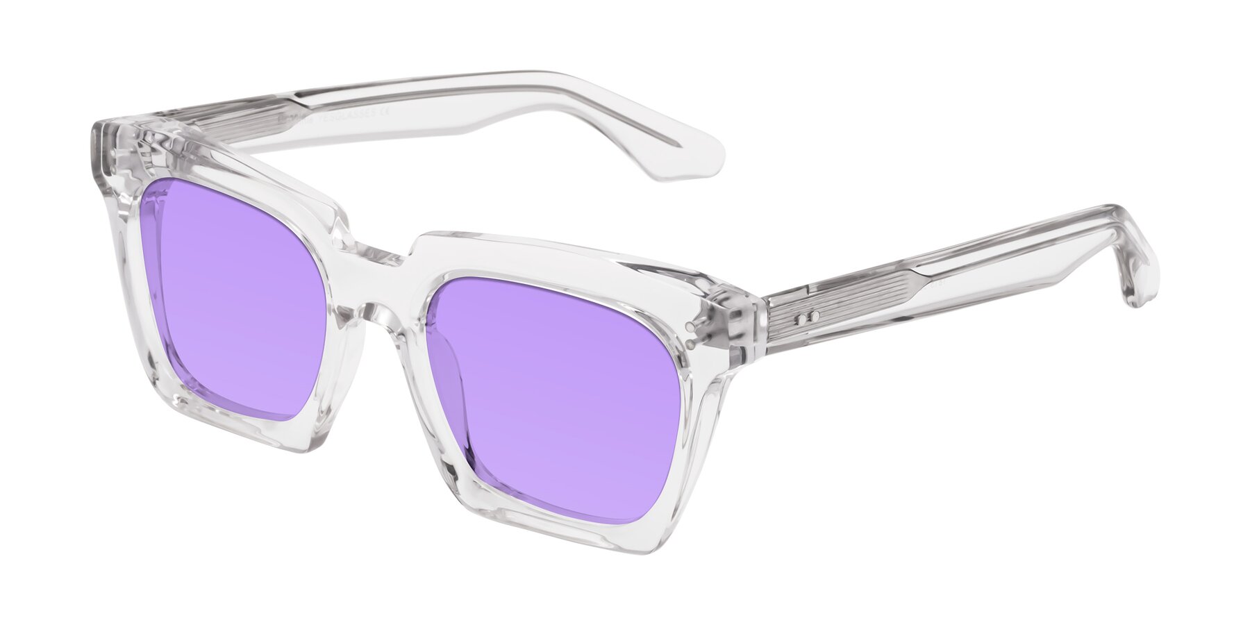 Angle of Donnie in Clear with Medium Purple Tinted Lenses