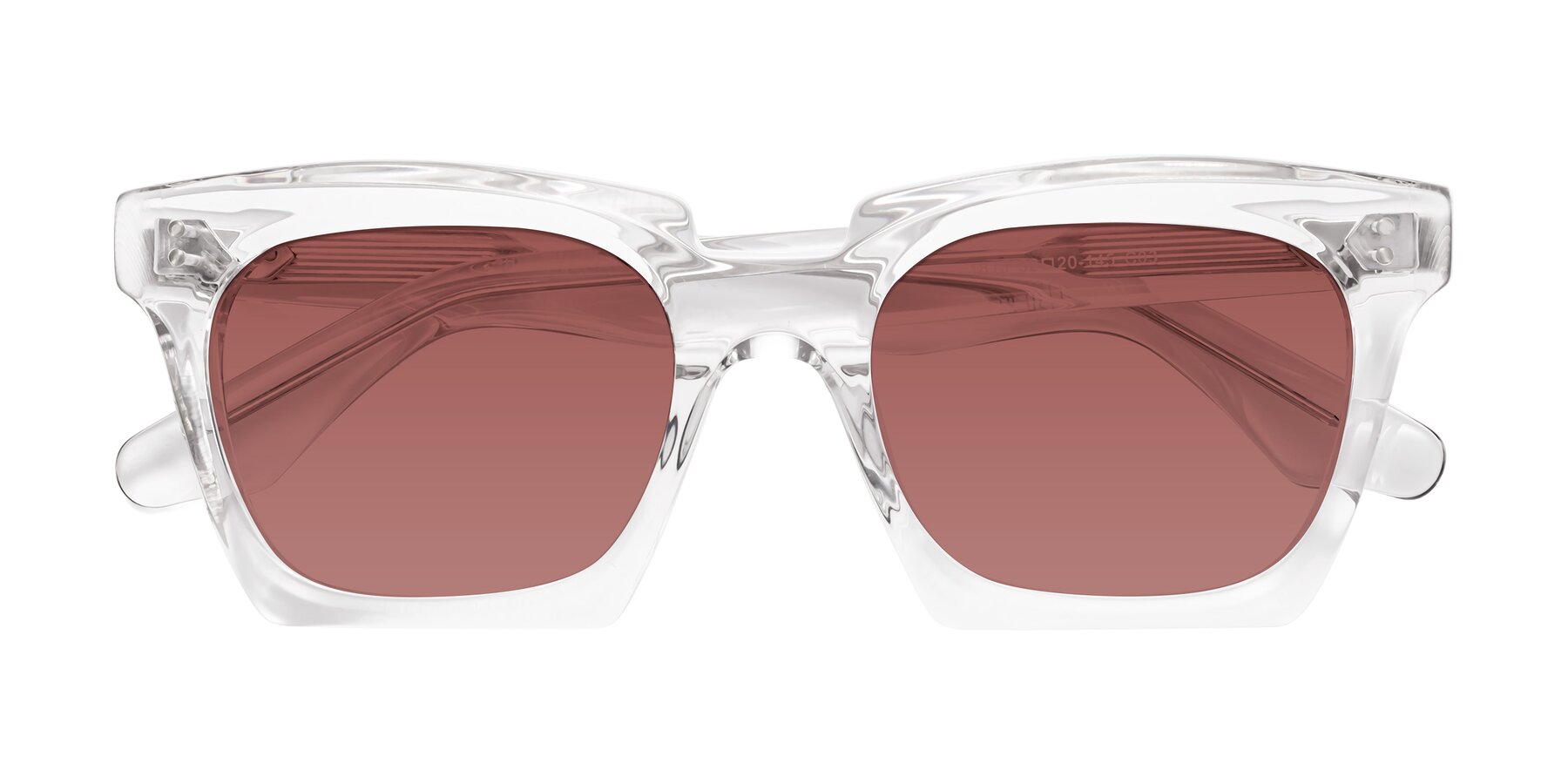 Folded Front of Donnie in Clear with Garnet Tinted Lenses