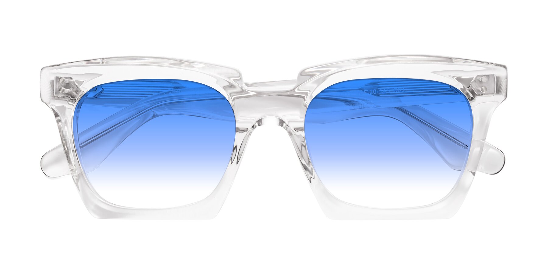 Folded Front of Donnie in Clear with Blue Gradient Lenses
