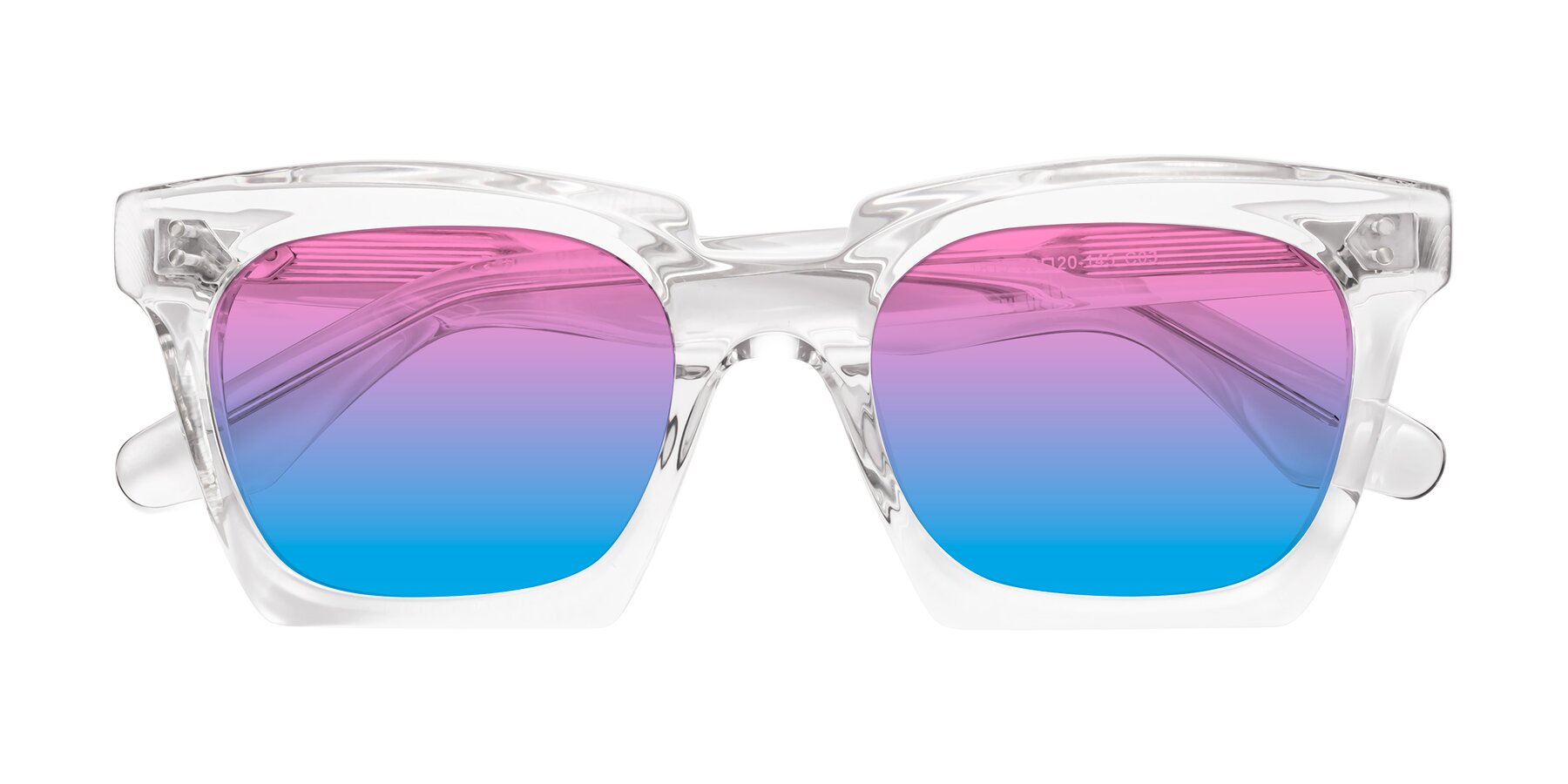 Folded Front of Donnie in Clear with Pink / Blue Gradient Lenses