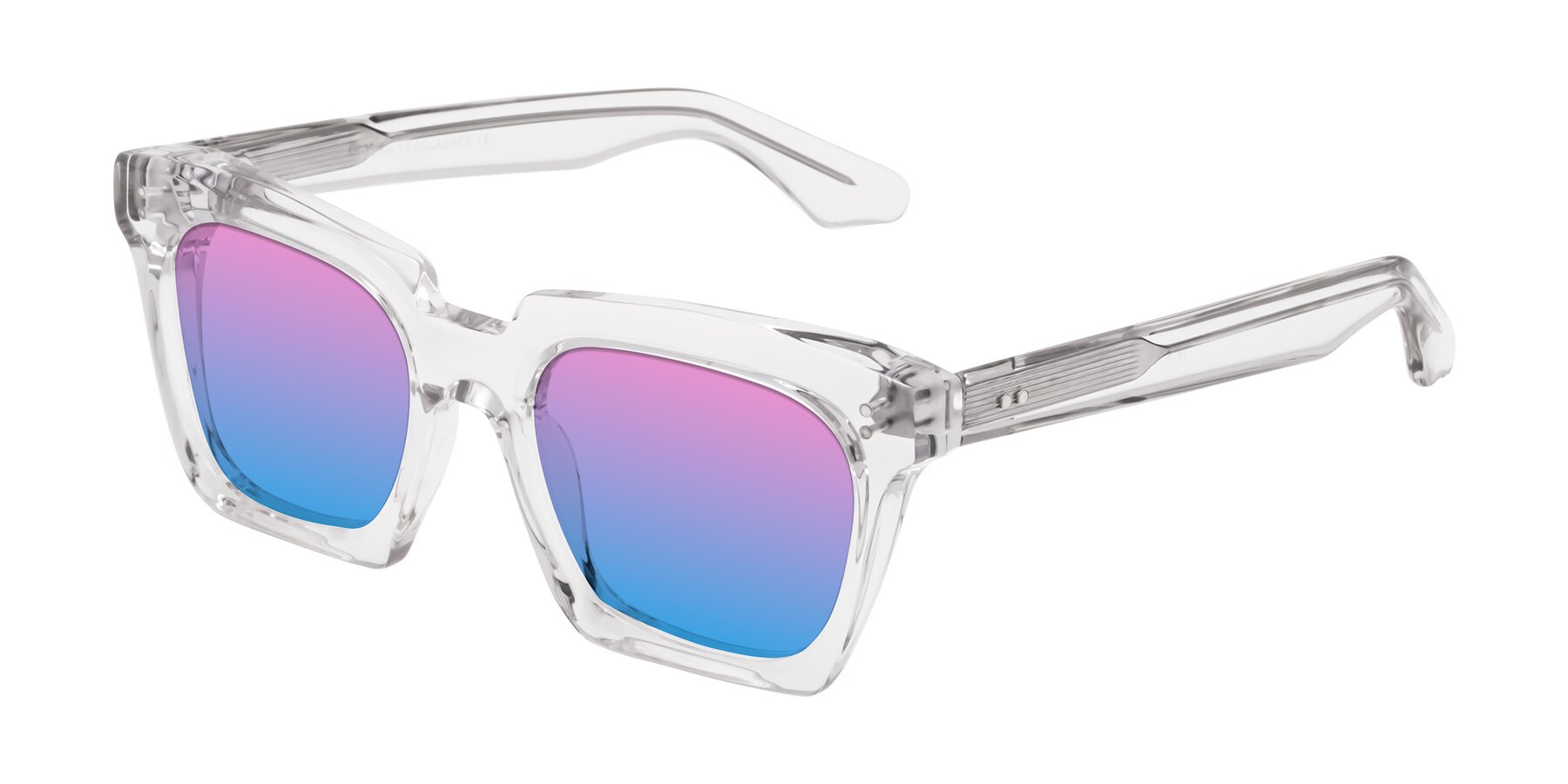 Angle of Donnie in Clear with Pink / Blue Gradient Lenses