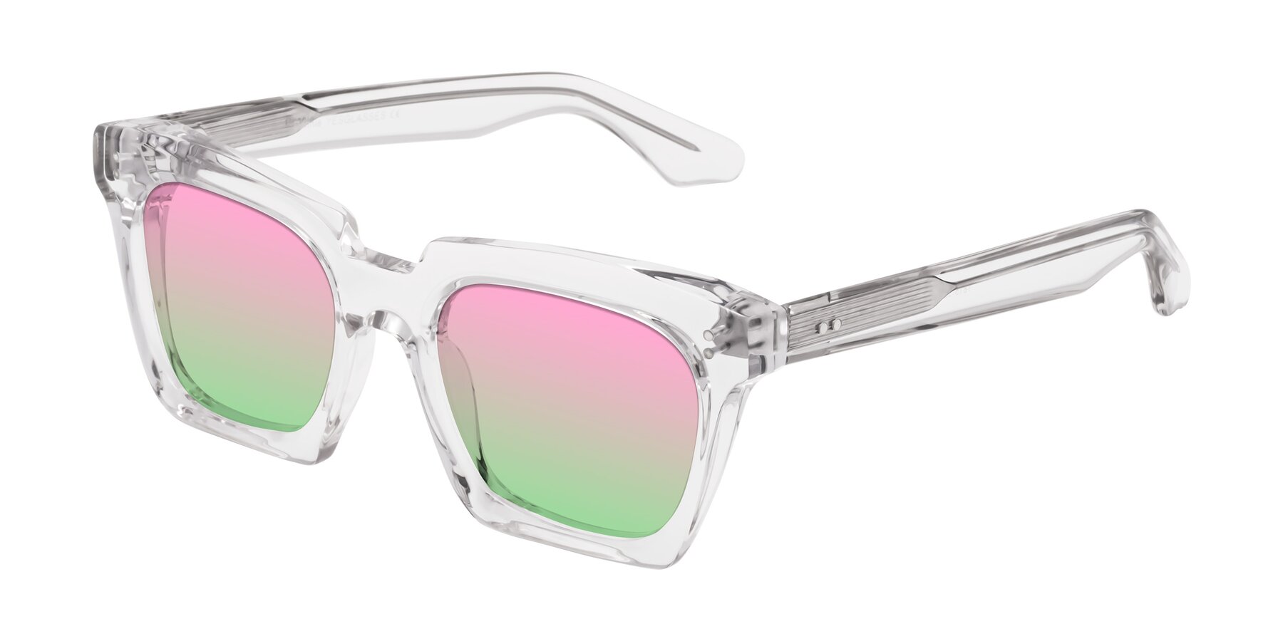 Angle of Donnie in Clear with Pink / Green Gradient Lenses