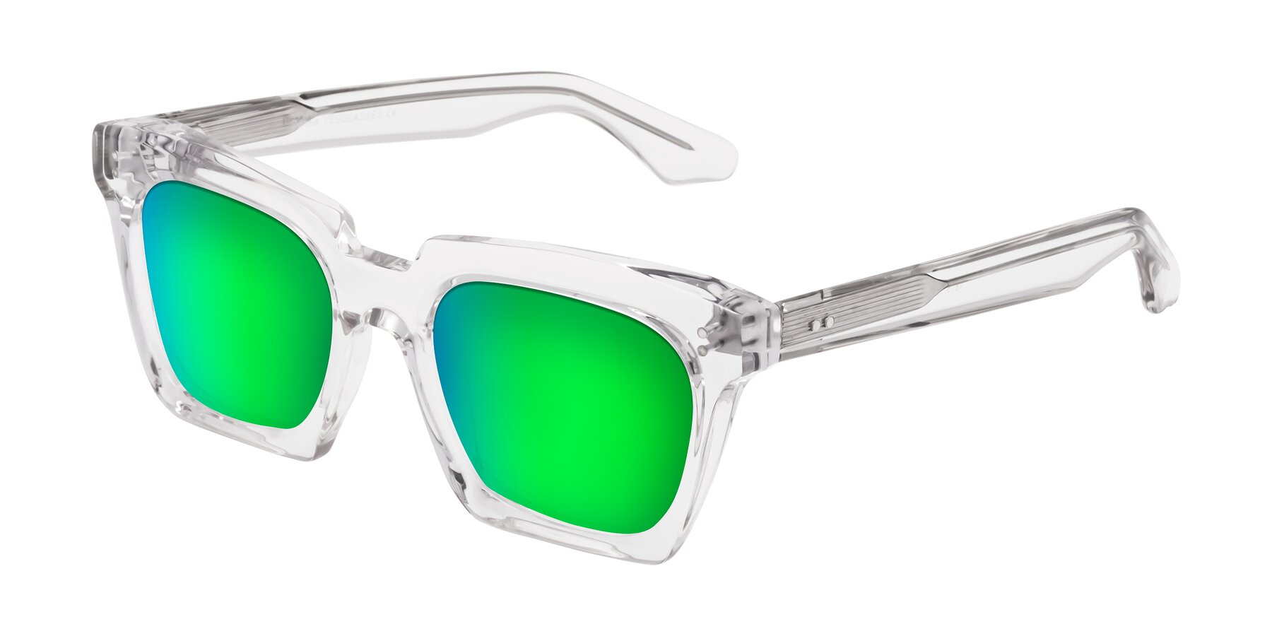 Angle of Donnie in Clear with Green Mirrored Lenses