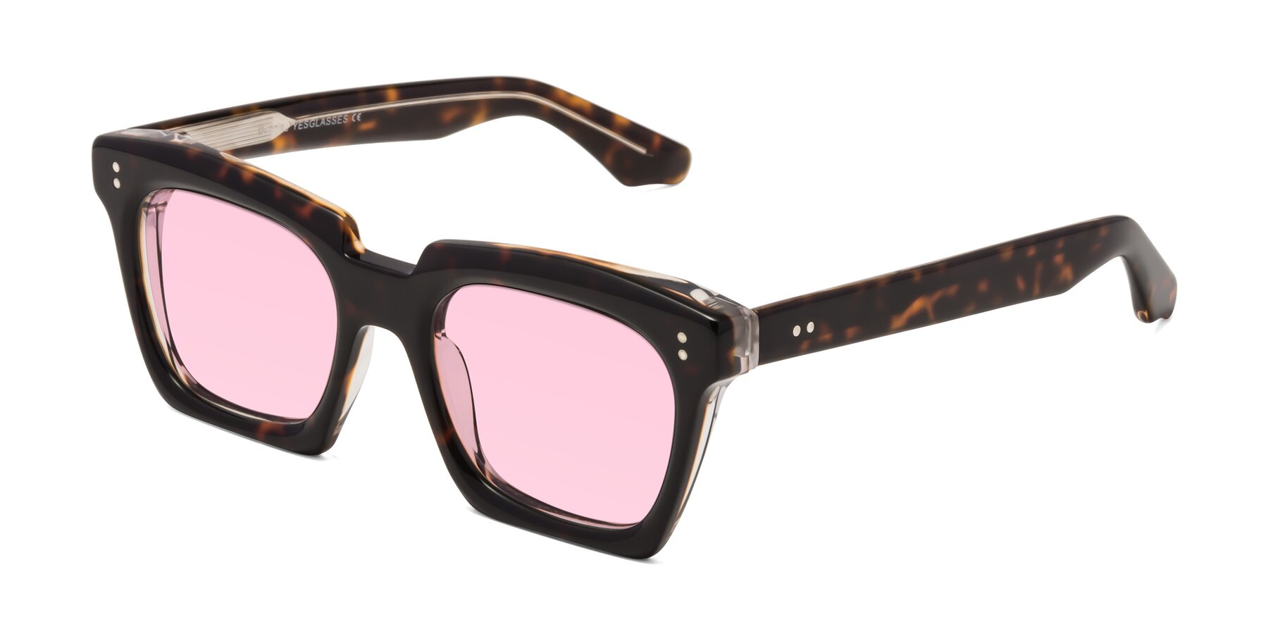 Angle of Donnie in Tortoise-Clear with Light Pink Tinted Lenses