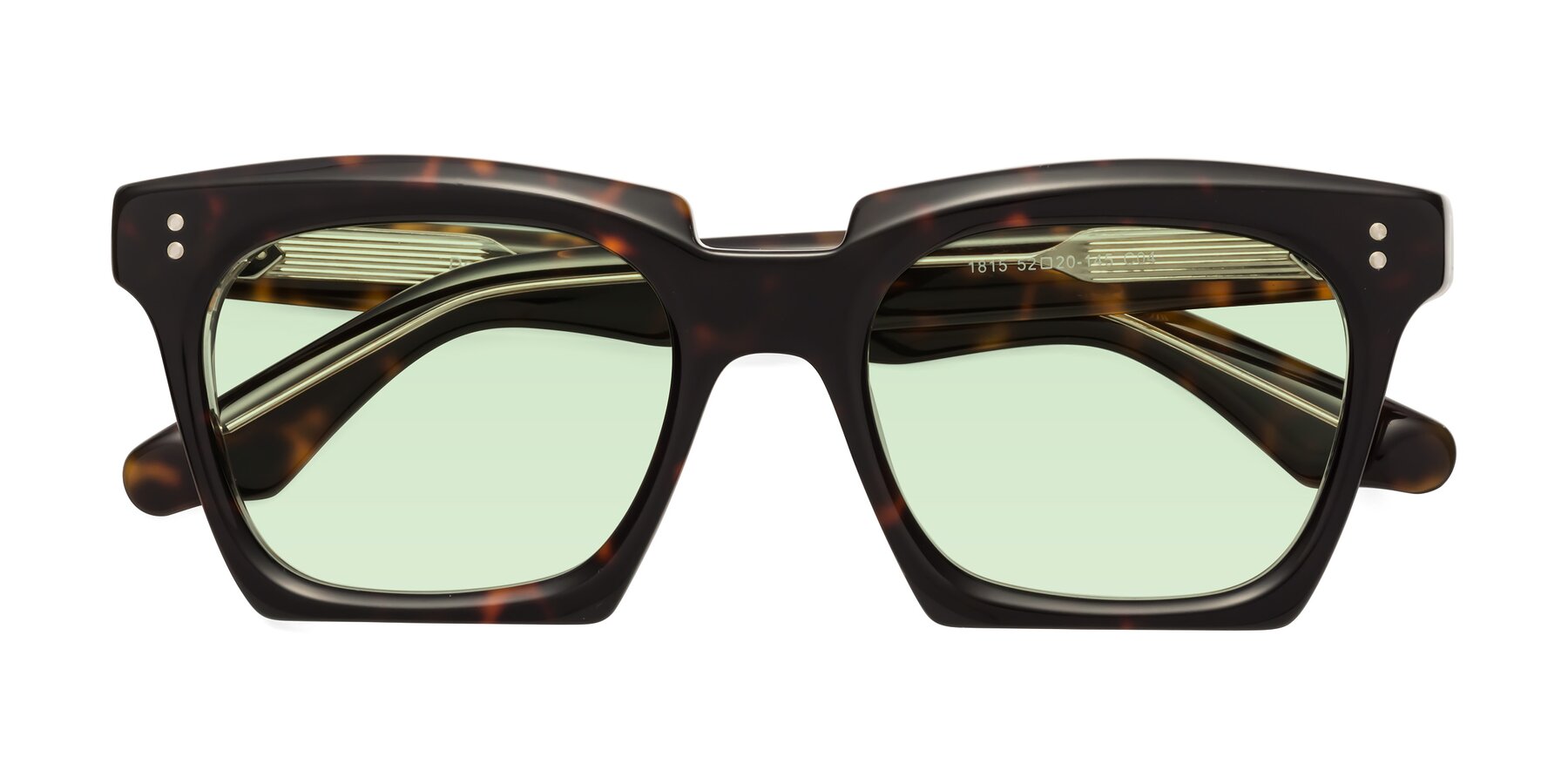 Folded Front of Donnie in Tortoise-Clear with Light Green Tinted Lenses