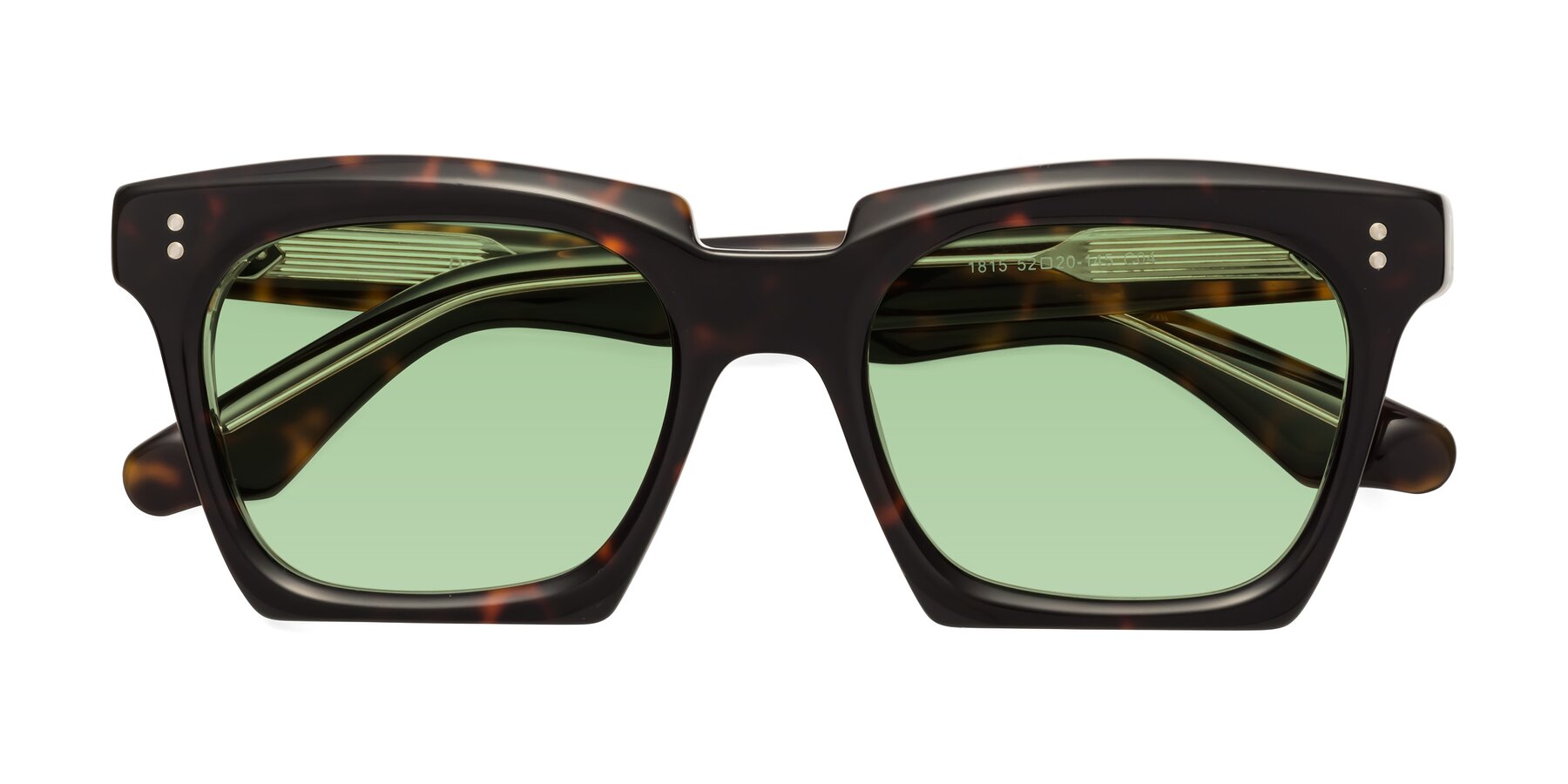 Folded Front of Donnie in Tortoise-Clear with Medium Green Tinted Lenses