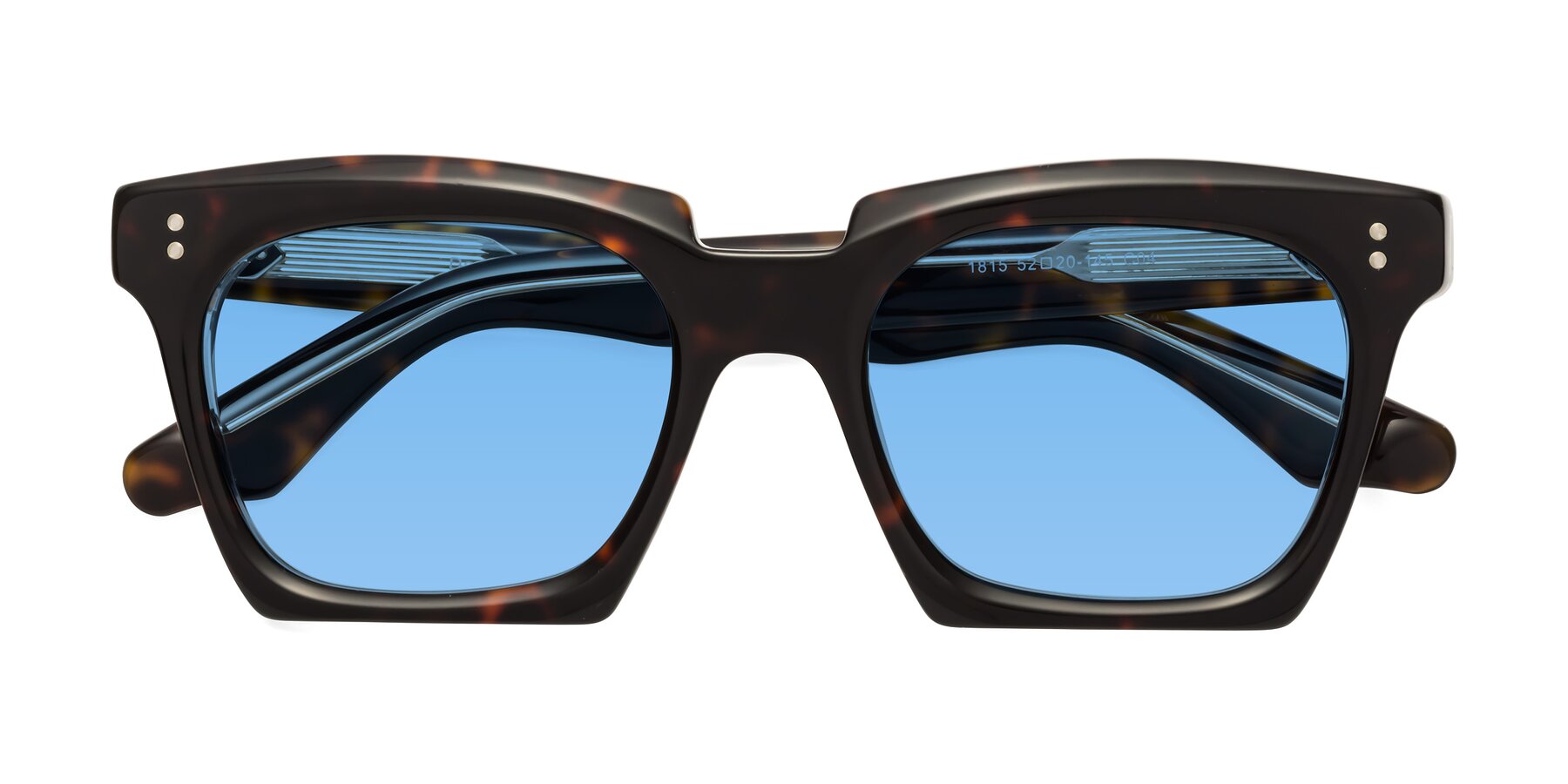 Folded Front of Donnie in Tortoise-Clear with Medium Blue Tinted Lenses