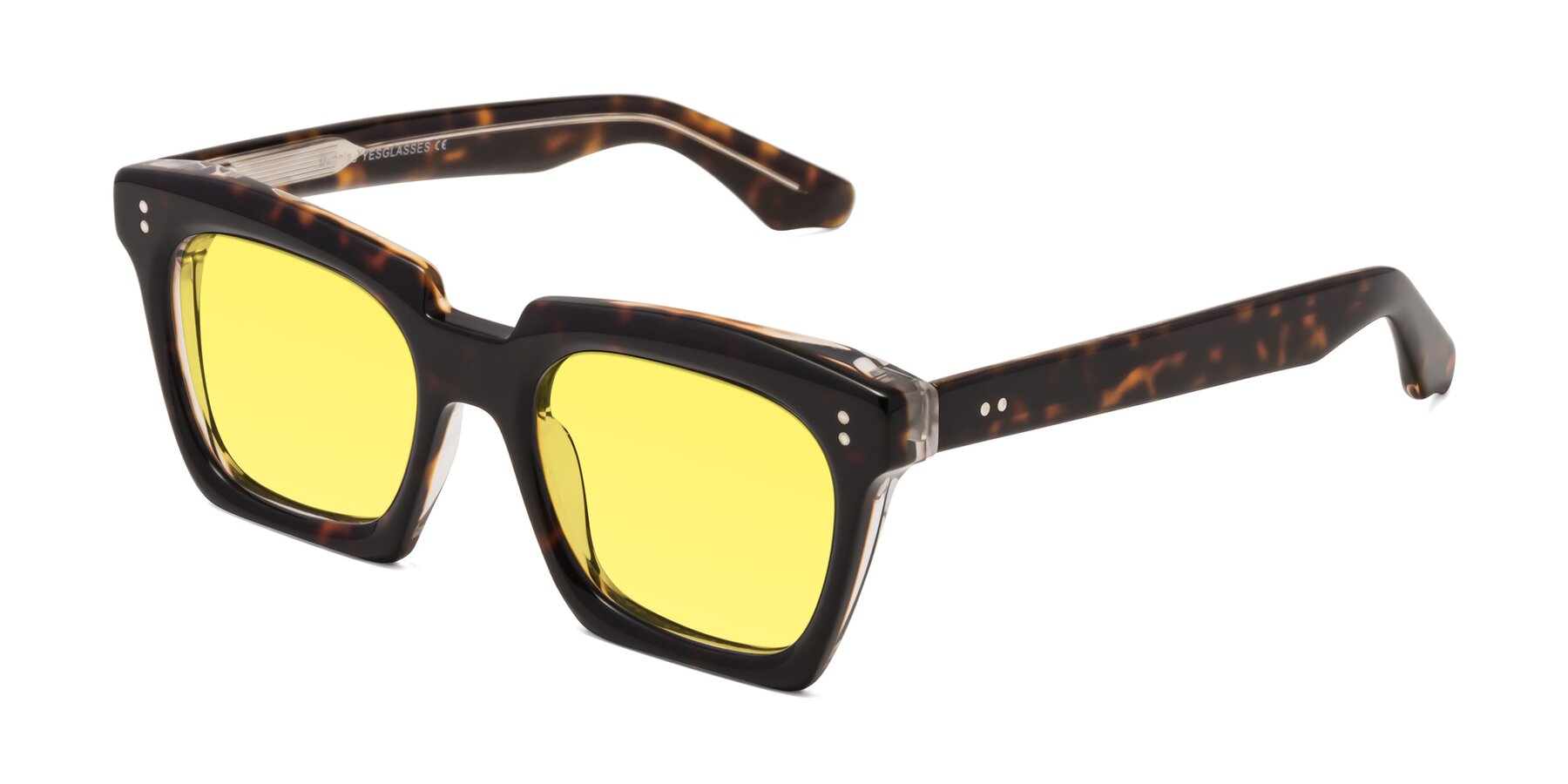 Angle of Donnie in Tortoise-Clear with Medium Yellow Tinted Lenses