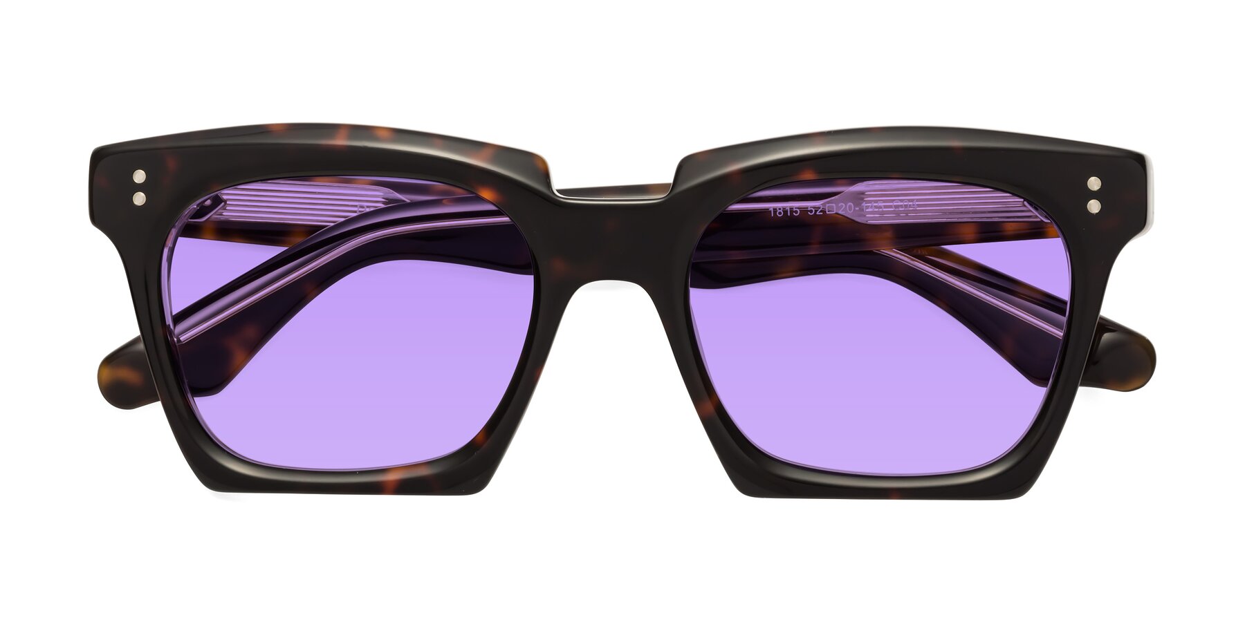 Folded Front of Donnie in Tortoise-Clear with Medium Purple Tinted Lenses