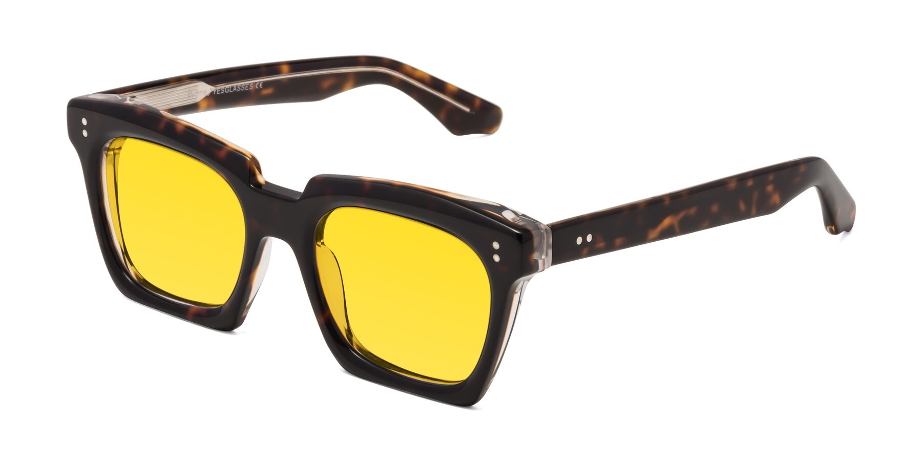 Angle of Donnie in Tortoise-Clear with Yellow Tinted Lenses