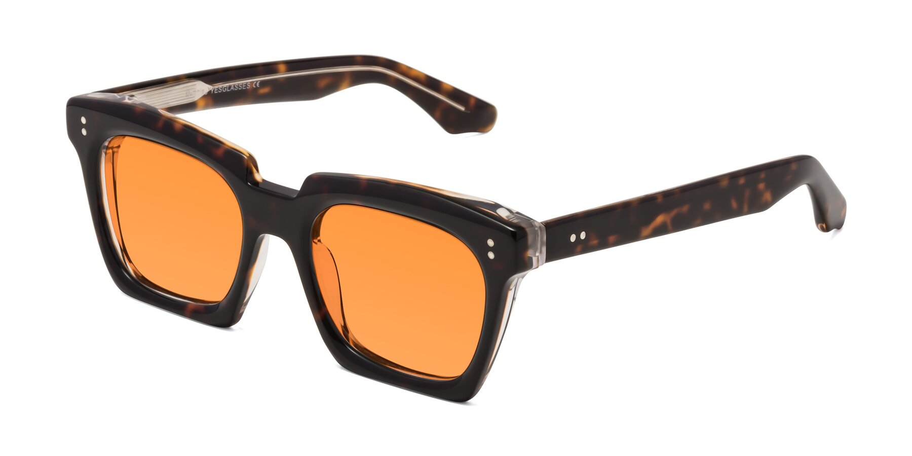 Angle of Donnie in Tortoise-Clear with Orange Tinted Lenses