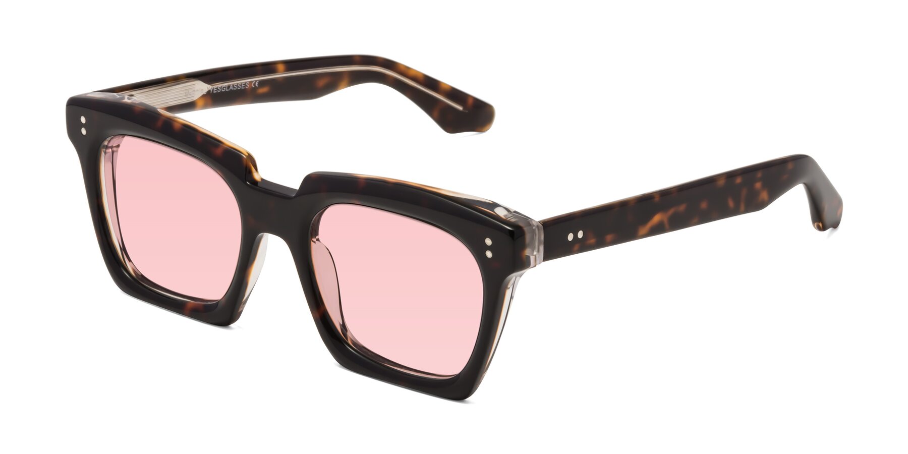 Angle of Donnie in Tortoise-Clear with Light Garnet Tinted Lenses