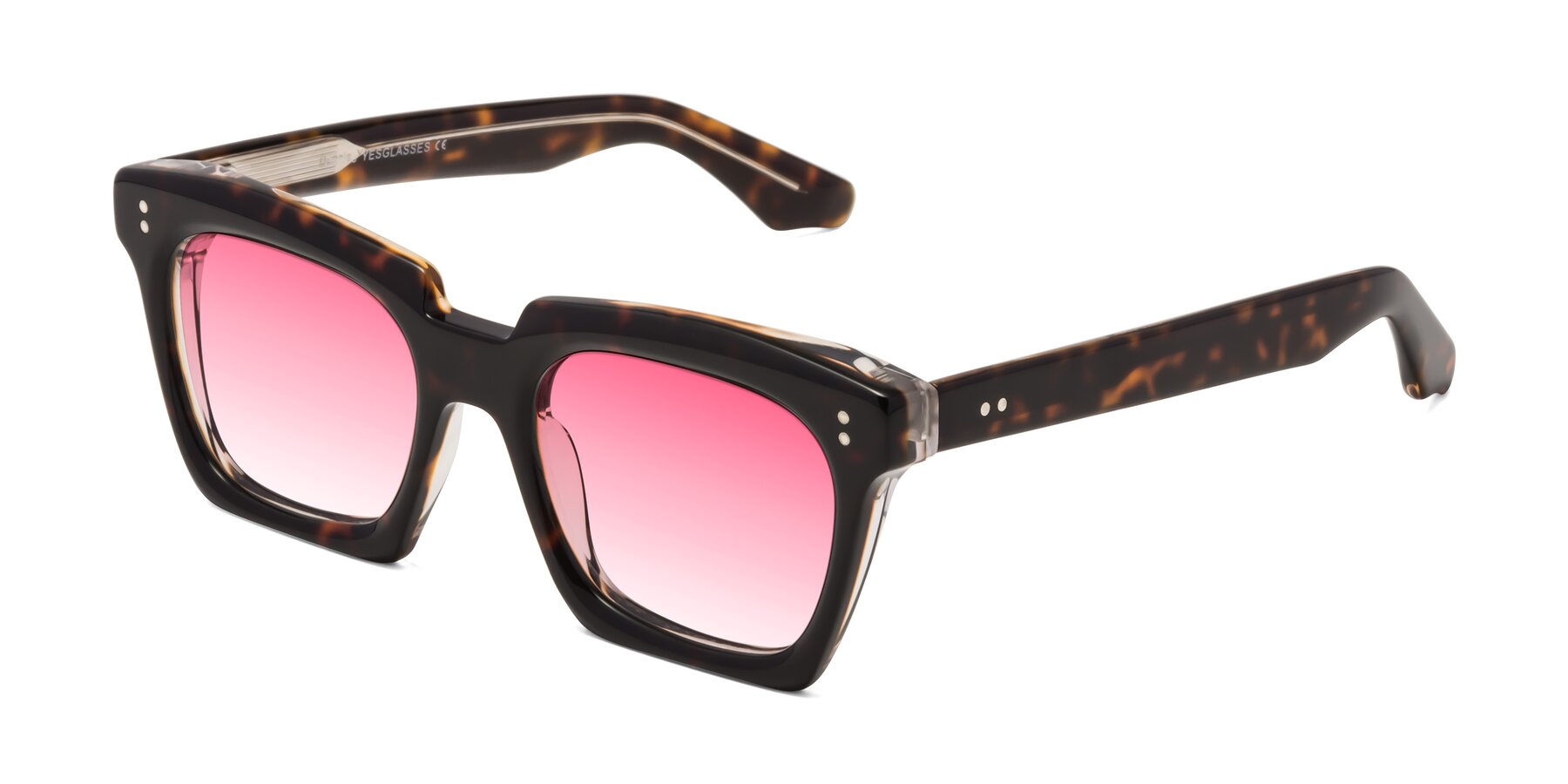 Angle of Donnie in Tortoise-Clear with Pink Gradient Lenses