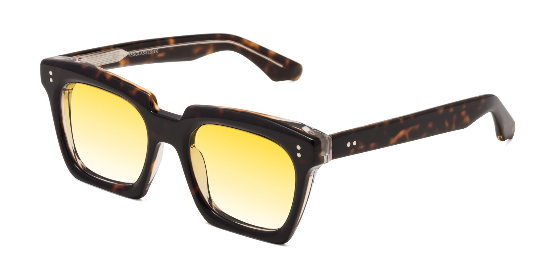 Angle of Donnie in Tortoise-Clear with Yellow Gradient Lenses