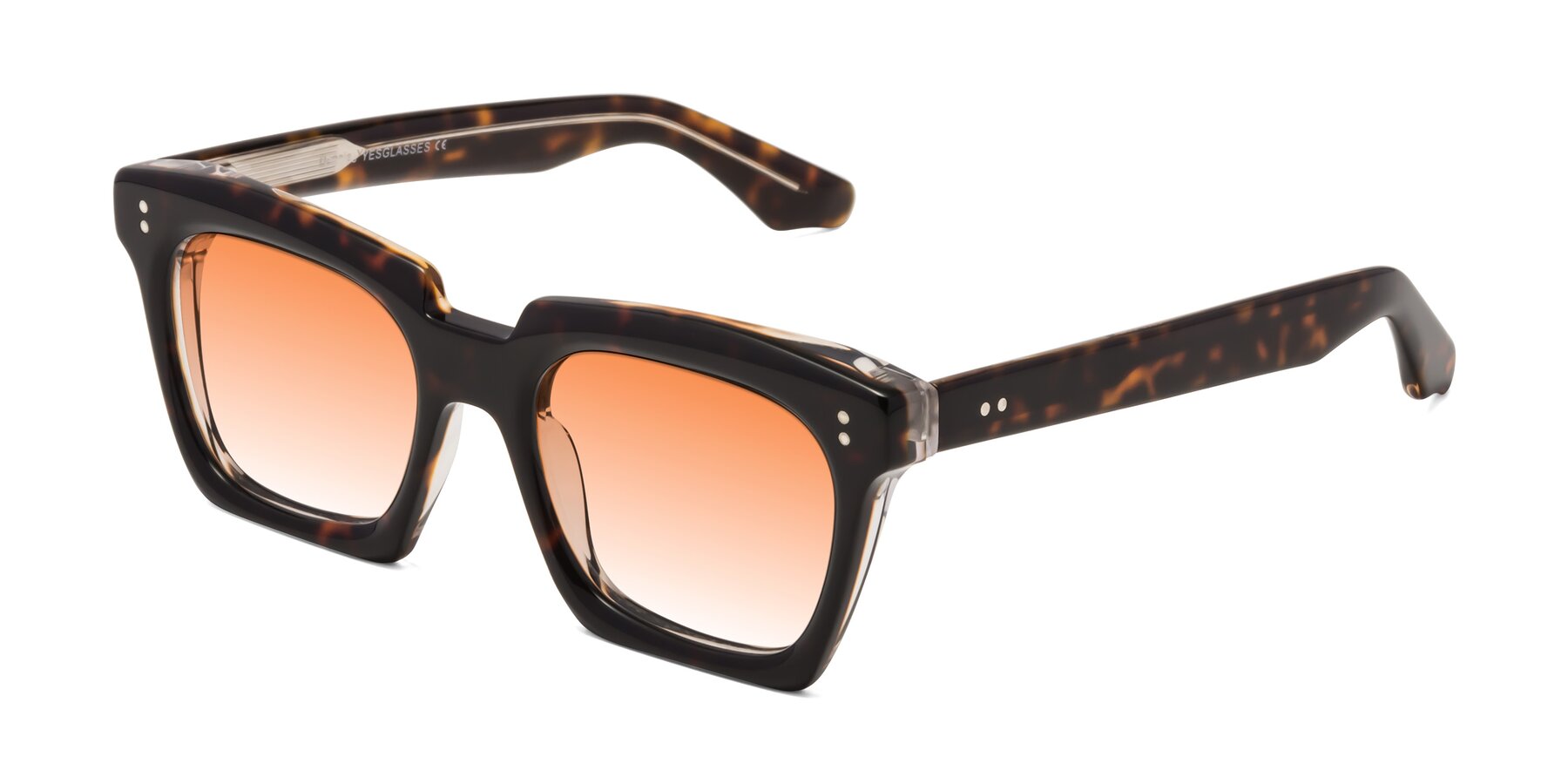 Angle of Donnie in Tortoise-Clear with Orange Gradient Lenses