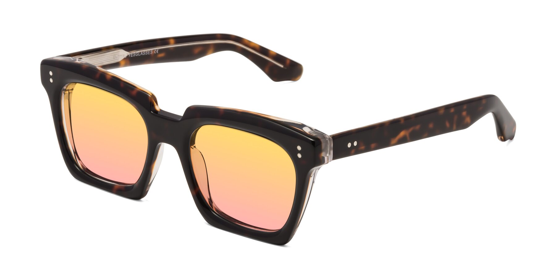 Angle of Donnie in Tortoise-Clear with Yellow / Pink Gradient Lenses