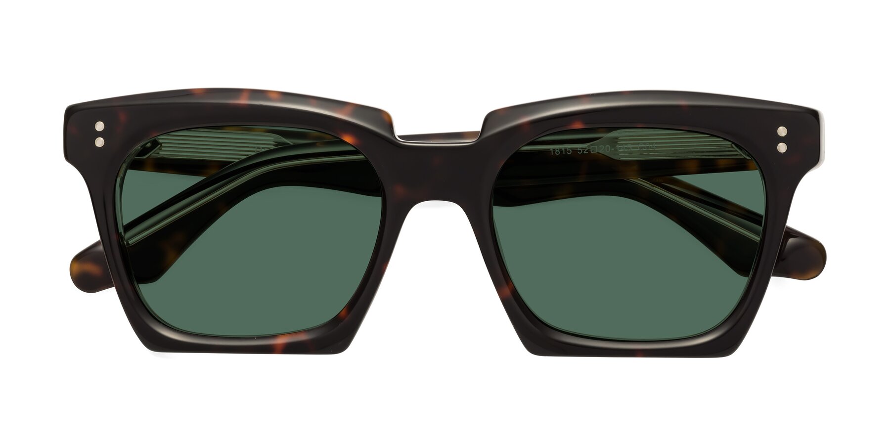 Folded Front of Donnie in Tortoise-Clear with Green Polarized Lenses