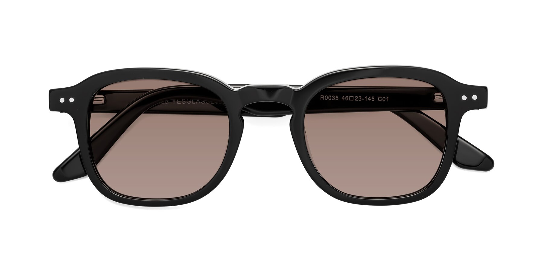 Folded Front of Nice in Black with Medium Brown Tinted Lenses