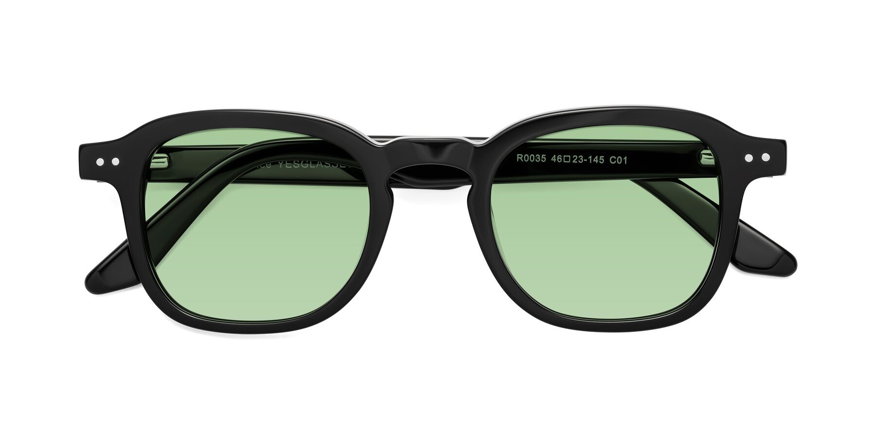 Folded Front of Nice in Black with Medium Green Tinted Lenses