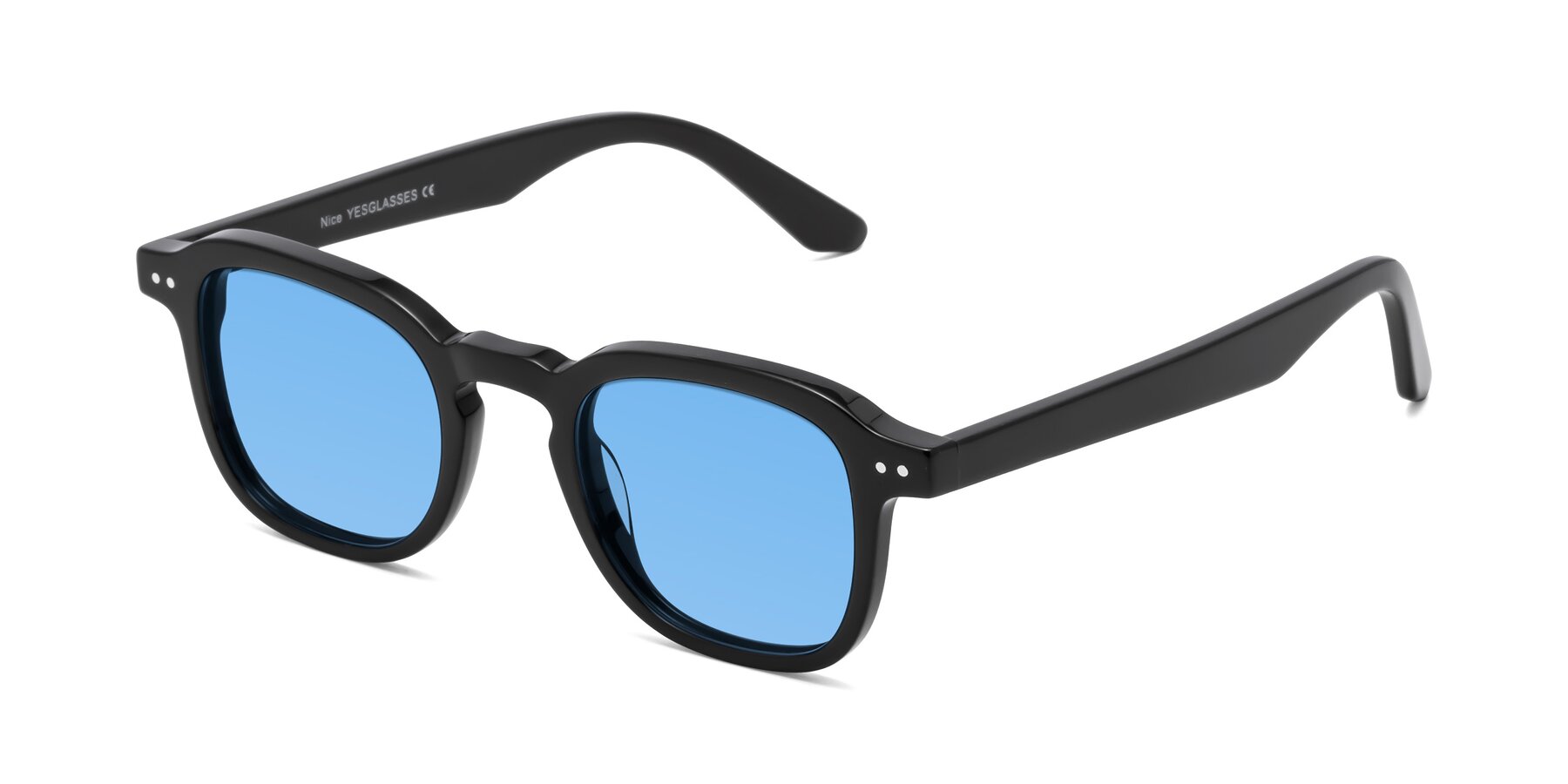 Angle of Nice in Black with Medium Blue Tinted Lenses