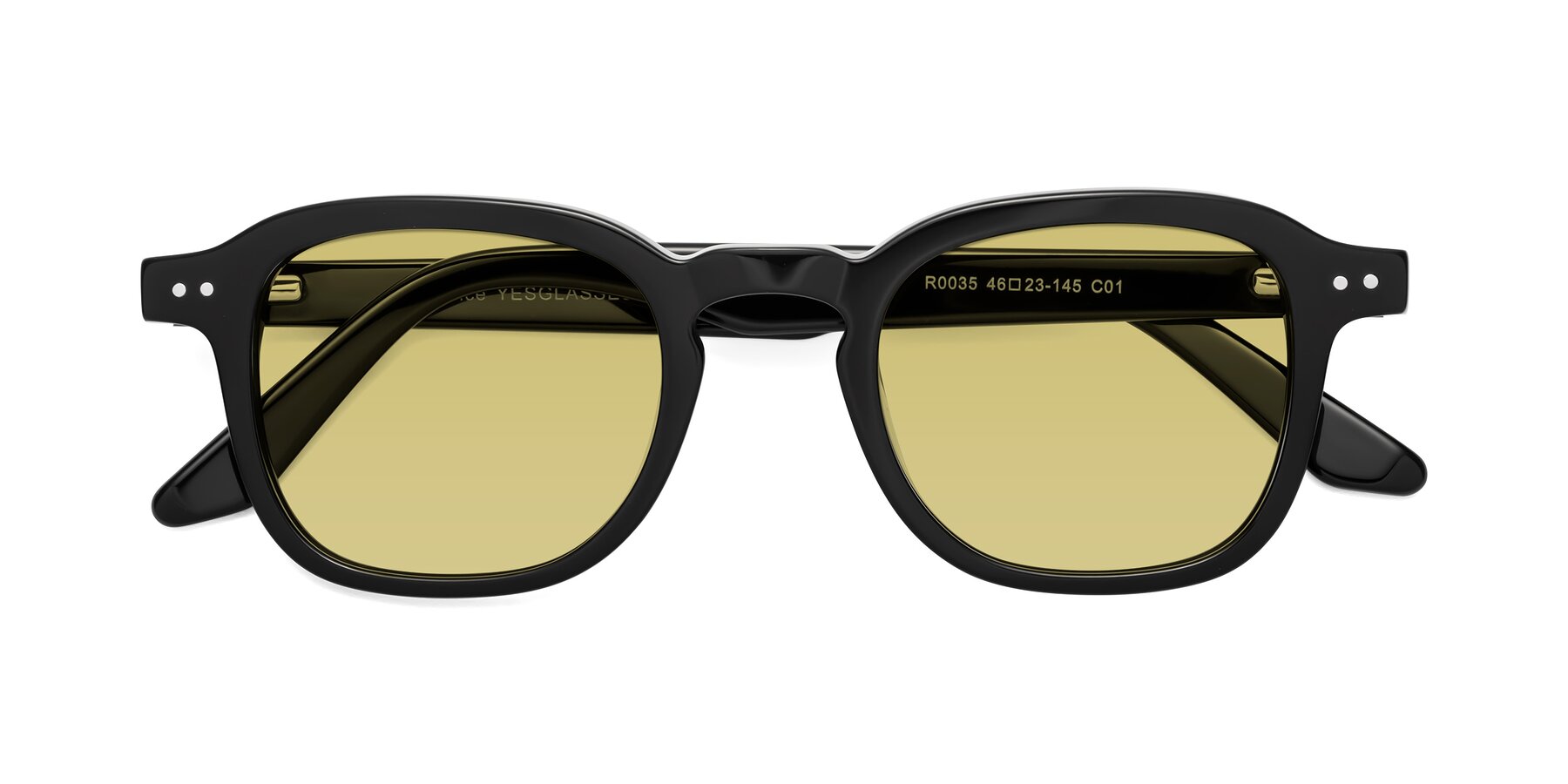 Folded Front of Nice in Black with Medium Champagne Tinted Lenses