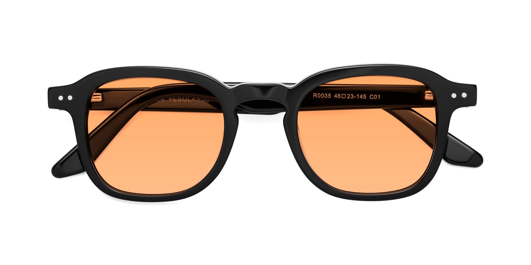 Folded Front of Nice in Black with Medium Orange Tinted Lenses