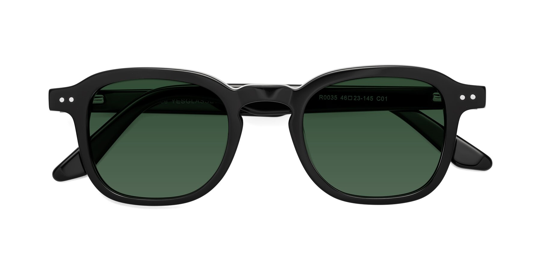Folded Front of Nice in Black with Green Tinted Lenses