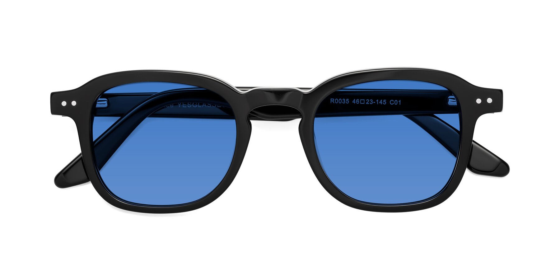 Folded Front of Nice in Black with Blue Tinted Lenses