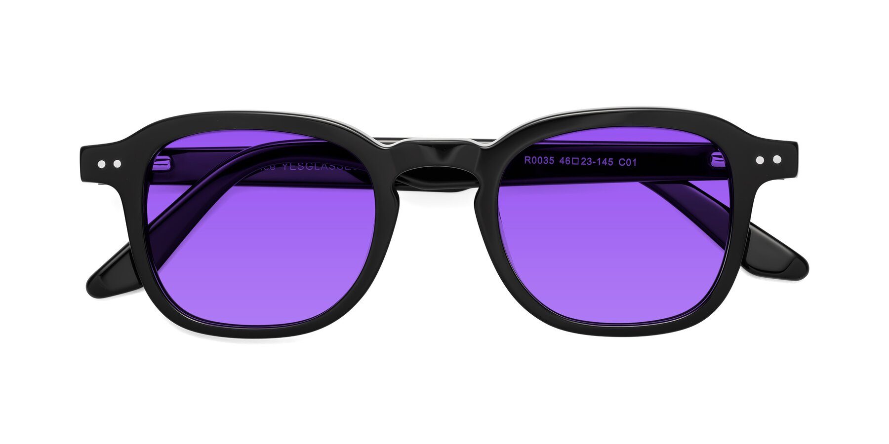 Folded Front of Nice in Black with Purple Tinted Lenses