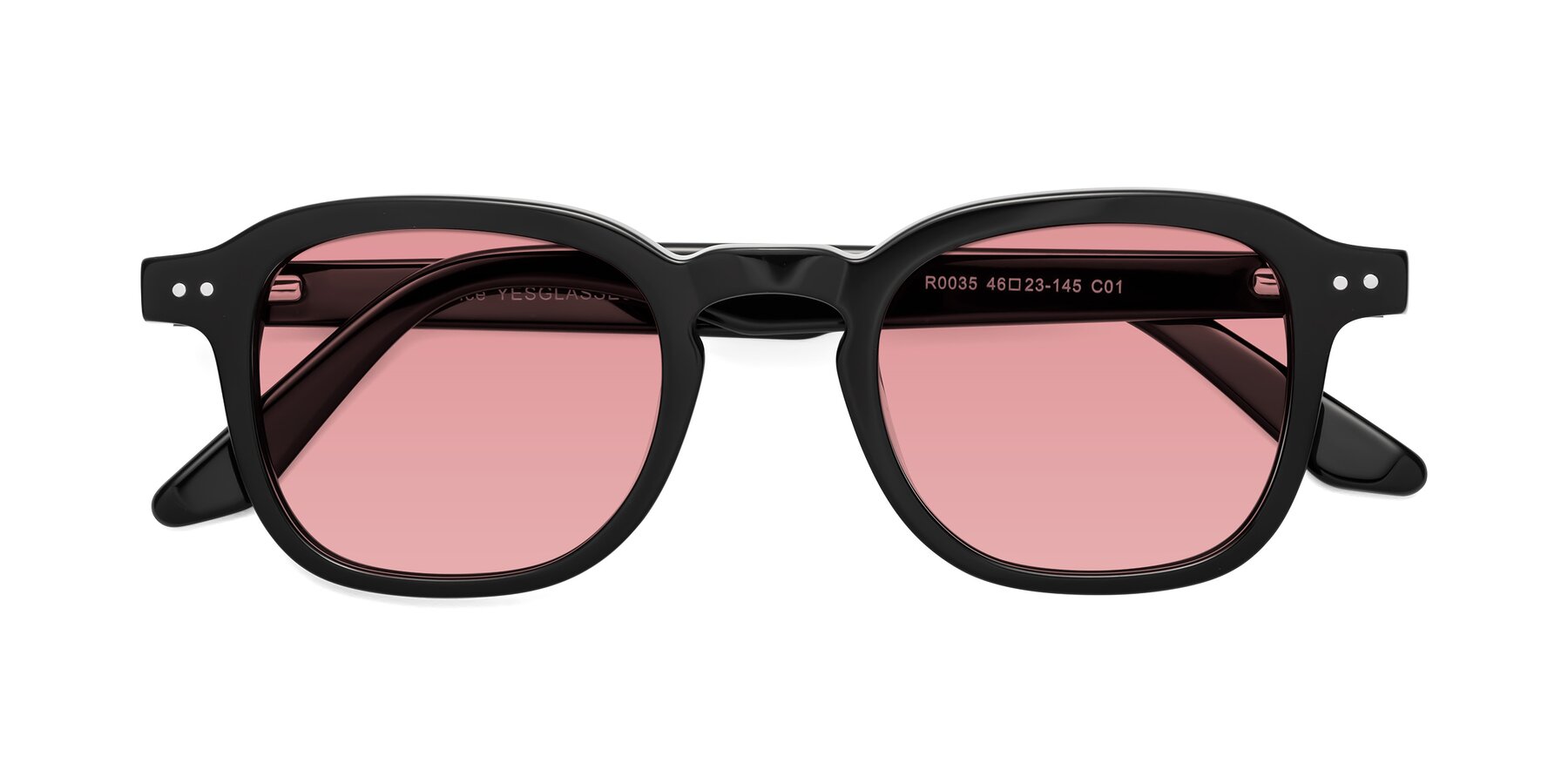 Folded Front of Nice in Black with Medium Garnet Tinted Lenses