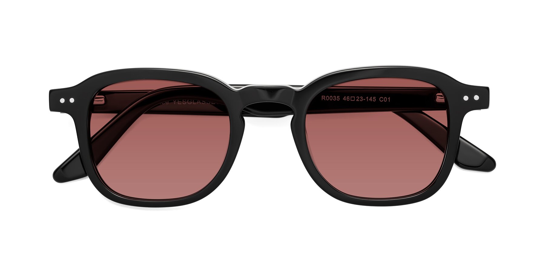 Folded Front of Nice in Black with Garnet Tinted Lenses