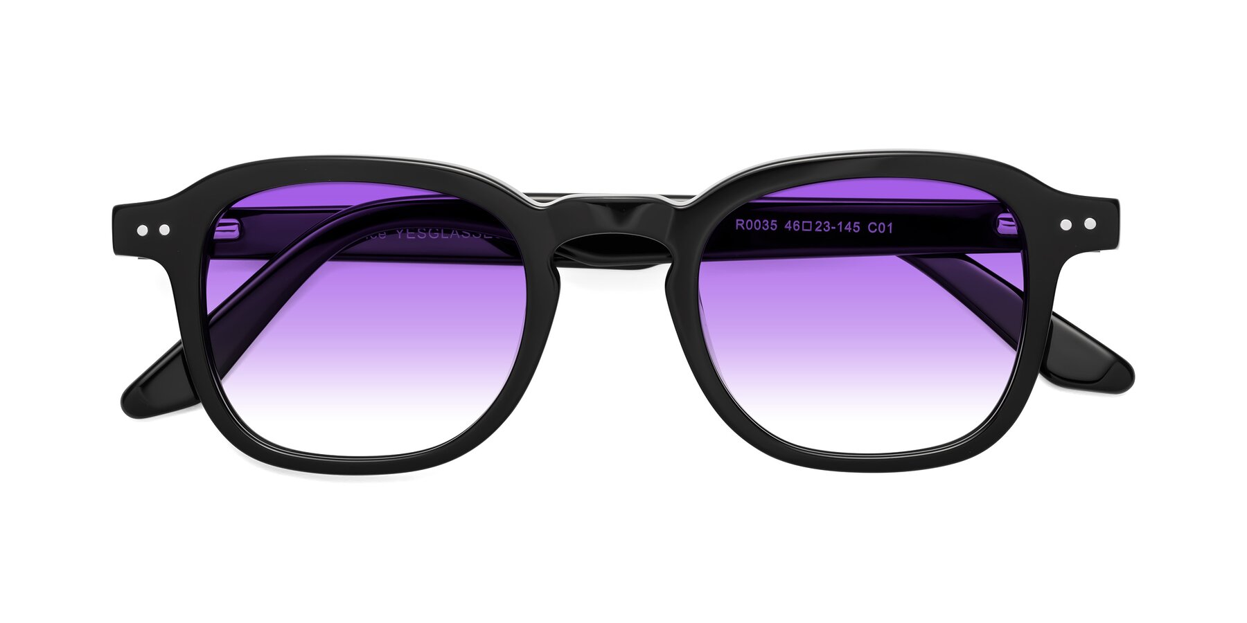 Folded Front of Nice in Black with Purple Gradient Lenses