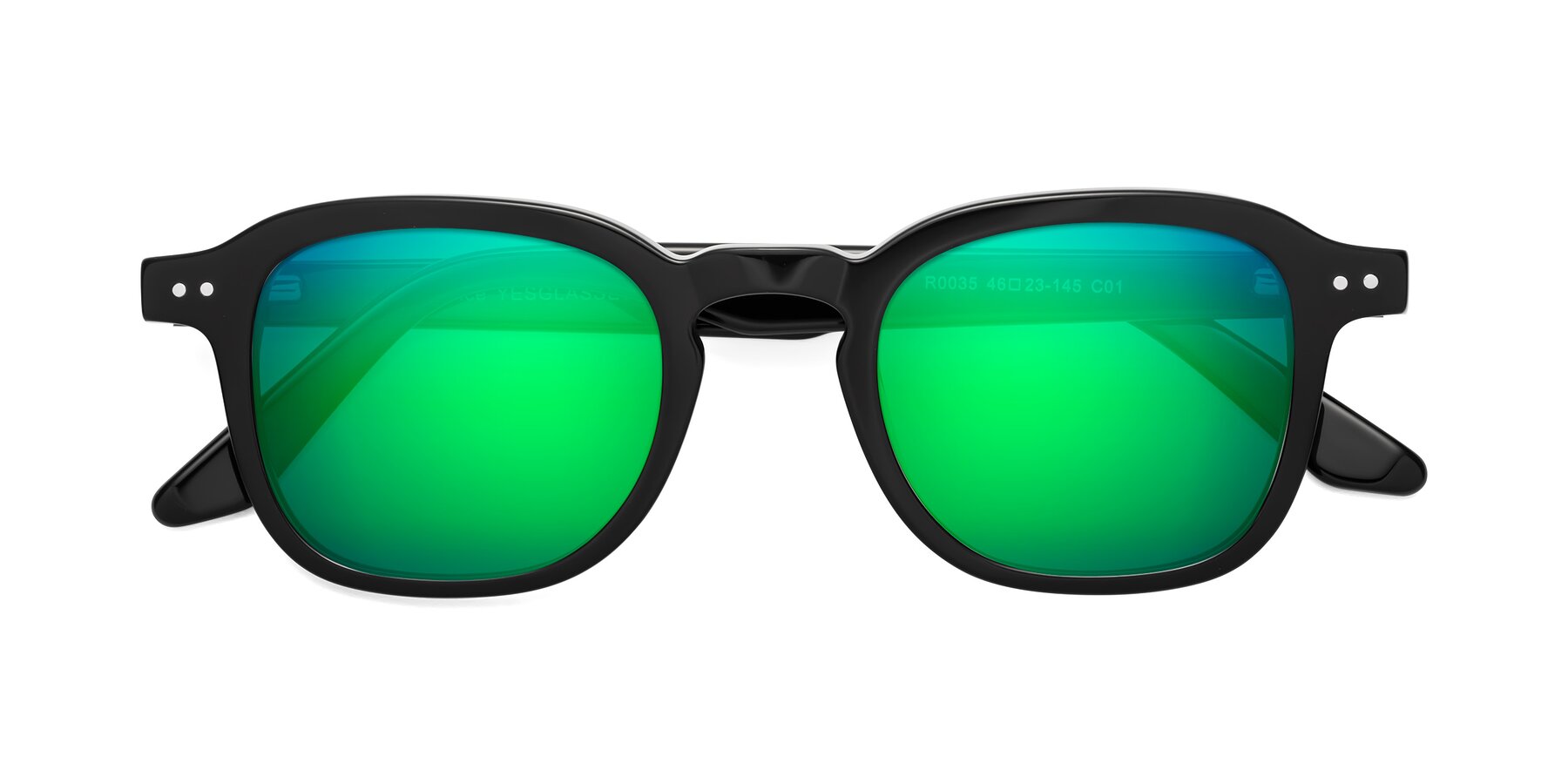 Folded Front of Nice in Black with Green Mirrored Lenses