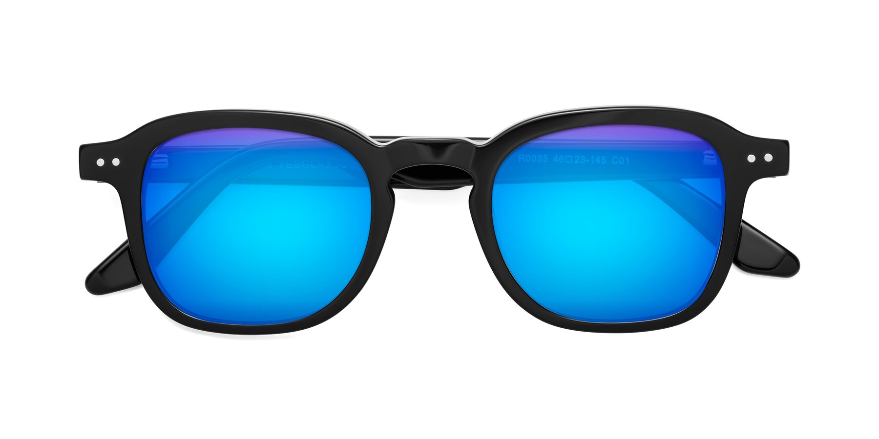 Folded Front of Nice in Black with Blue Mirrored Lenses