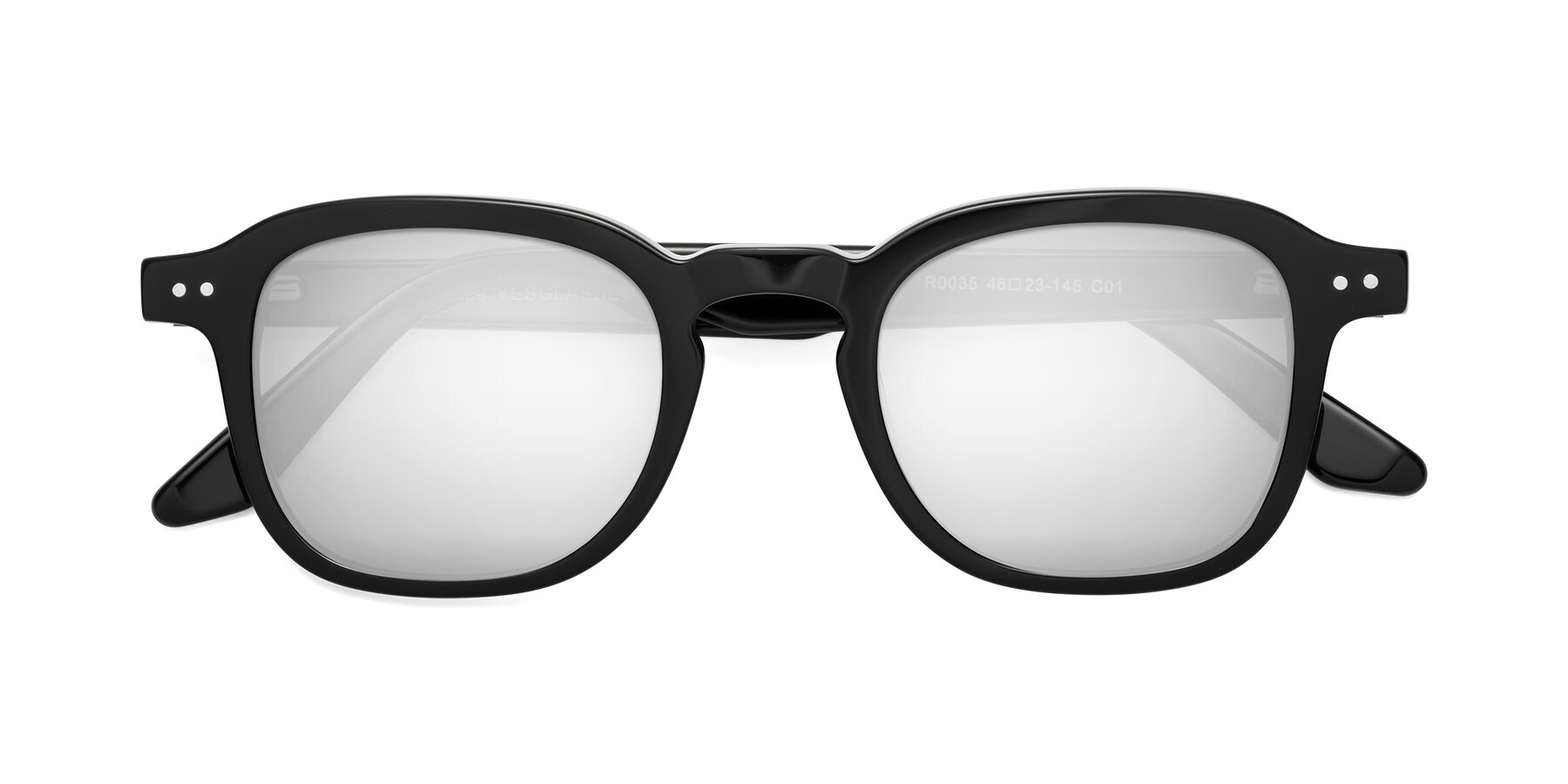 Folded Front of Nice in Black with Silver Mirrored Lenses
