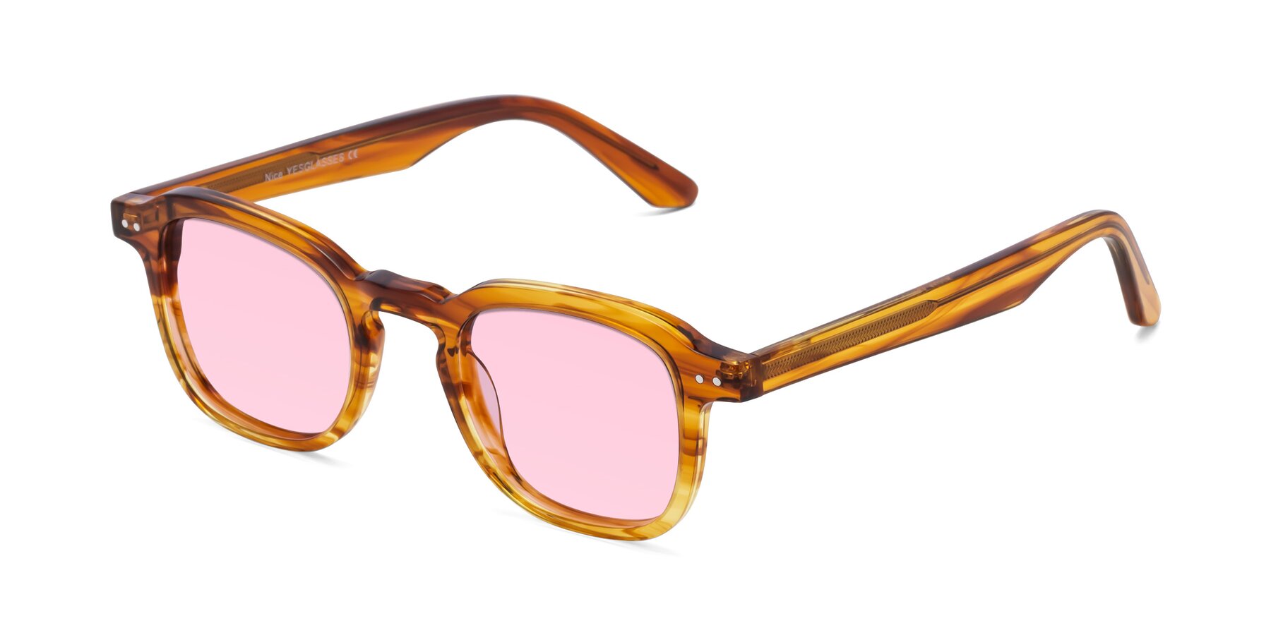 Angle of Nice in Striped Amber with Light Pink Tinted Lenses