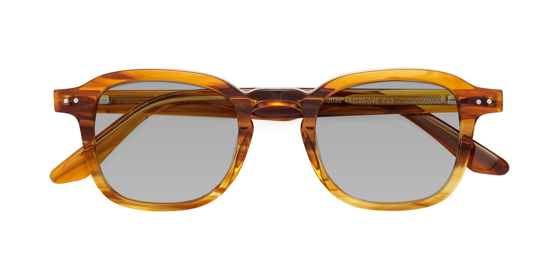 Folded Front of Nice in Striped Amber with Light Gray Tinted Lenses