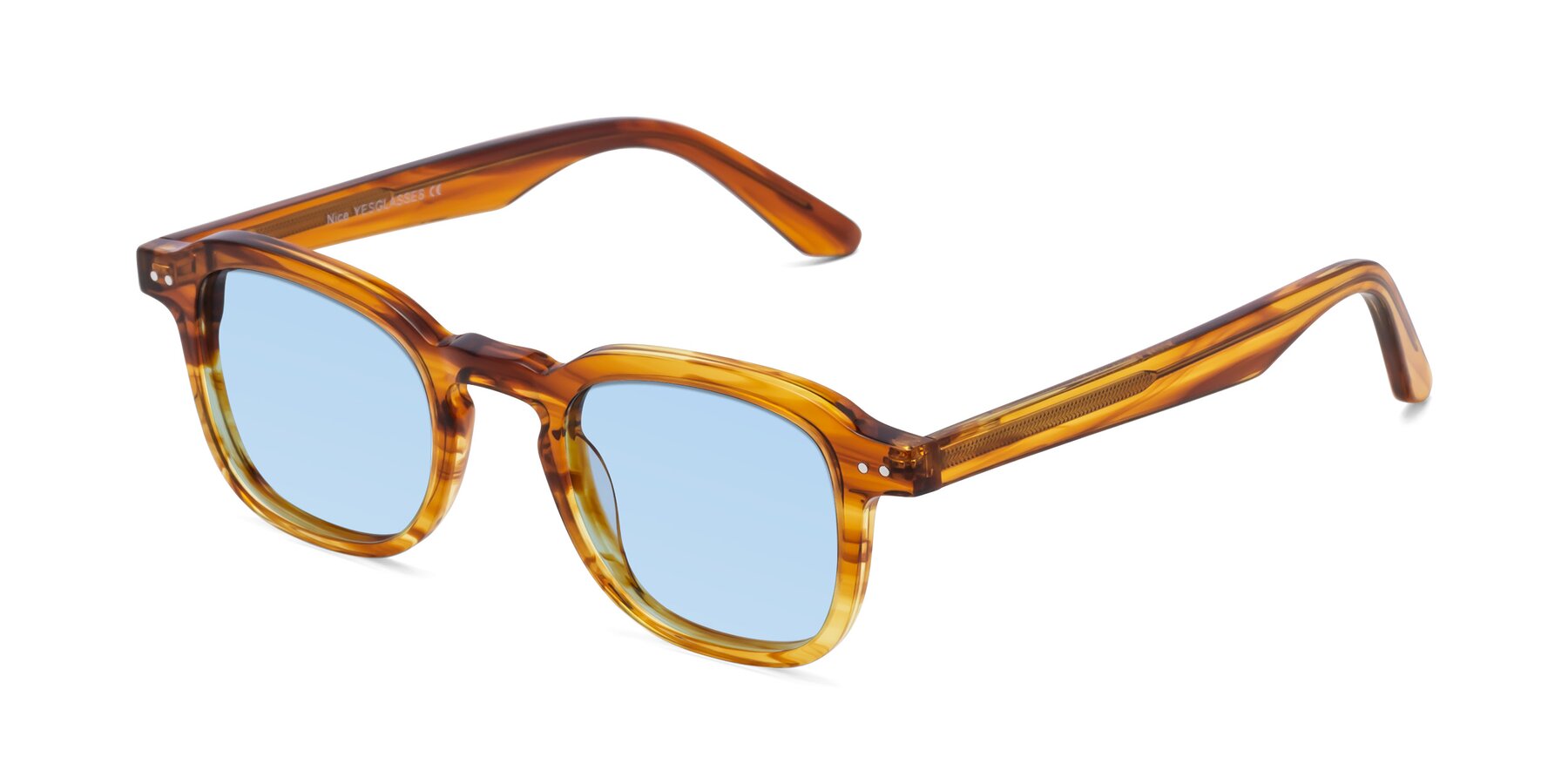 Angle of Nice in Striped Amber with Light Blue Tinted Lenses