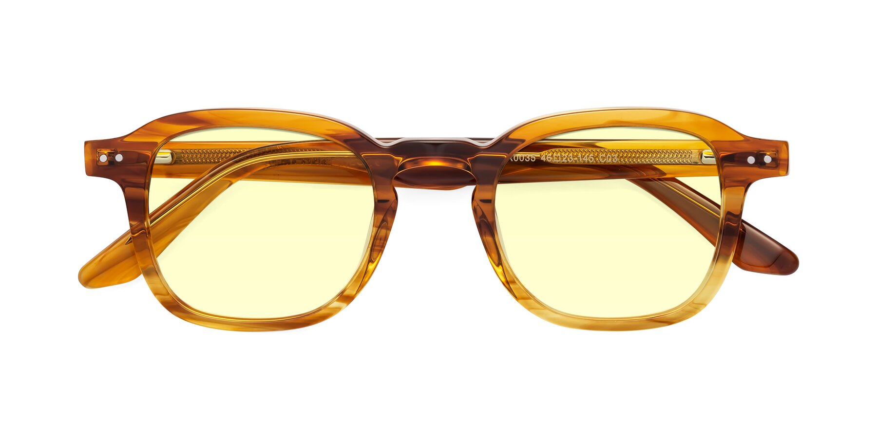 Folded Front of Nice in Striped Amber with Light Yellow Tinted Lenses