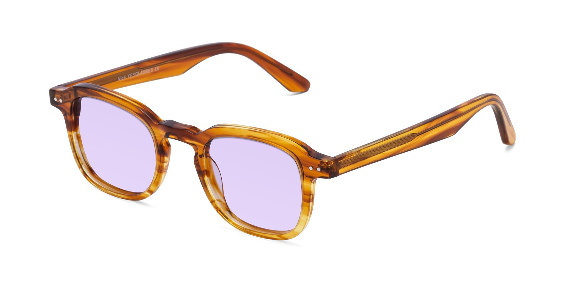 Angle of Nice in Striped Amber with Light Purple Tinted Lenses