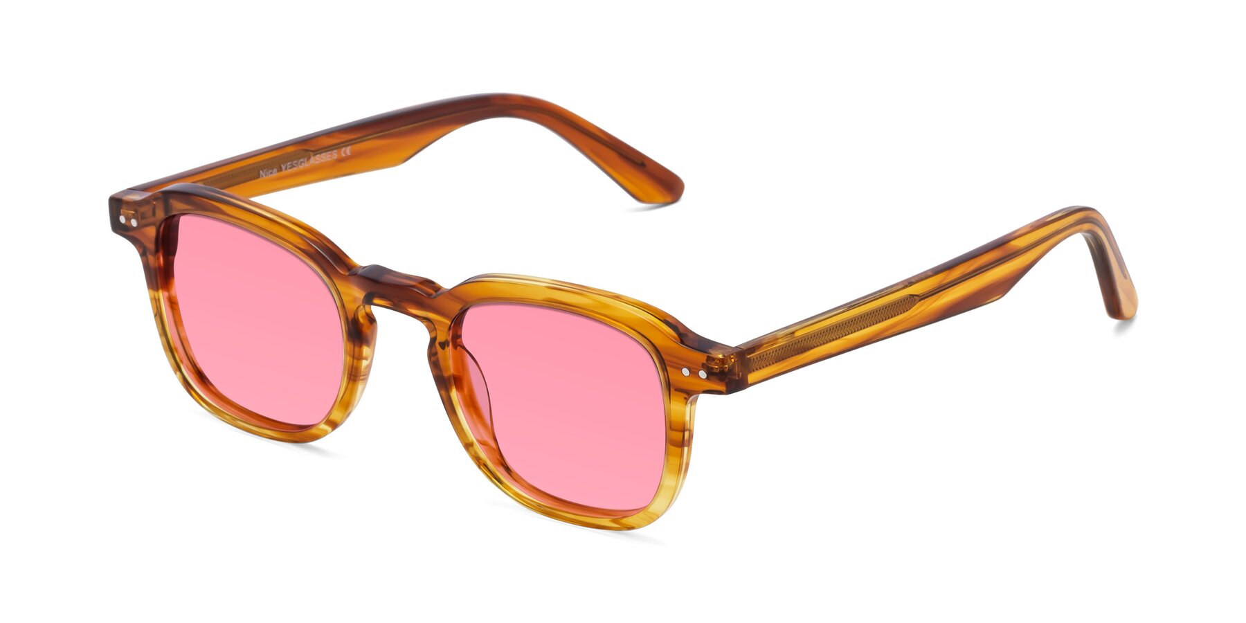 Angle of Nice in Striped Amber with Pink Tinted Lenses