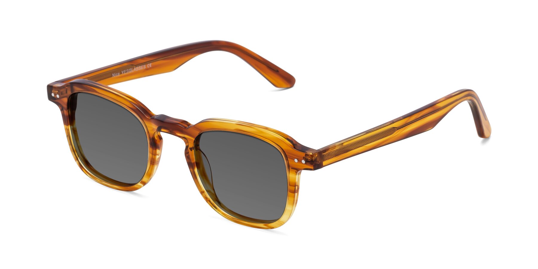Angle of Nice in Striped Amber with Medium Gray Tinted Lenses